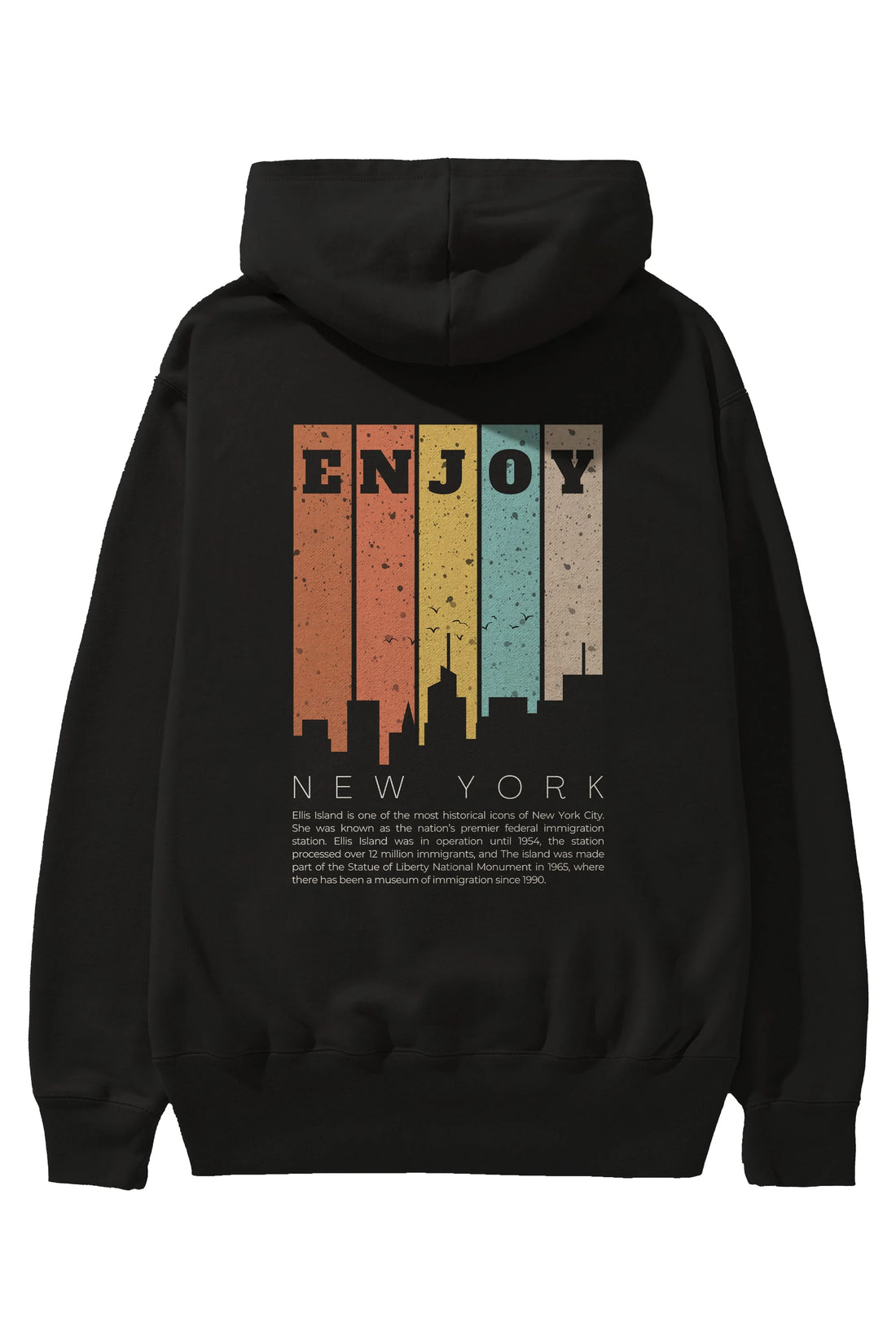 Enjoy New York Yazılı Arka Baskılı Oversize Hoodie Kapüşonlu Sweatshirt Erkek Kadın Unisex