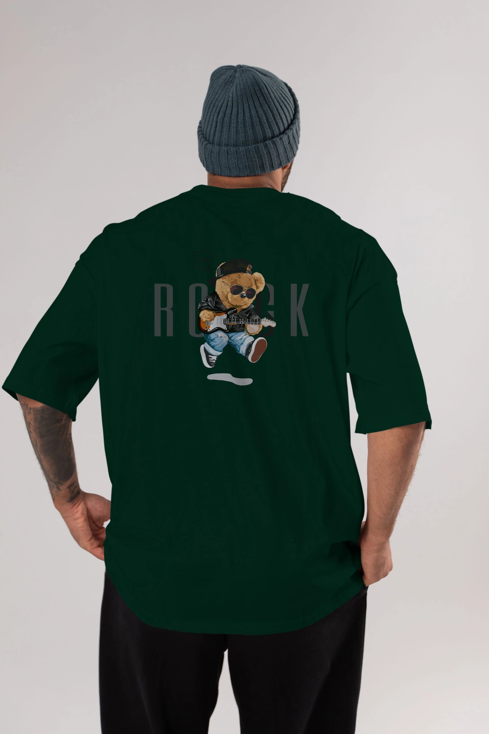 Teddy Bear Rock Arka Baskılı Oversize t-shirt Erkek Kadın Unisex %100 Pamuk