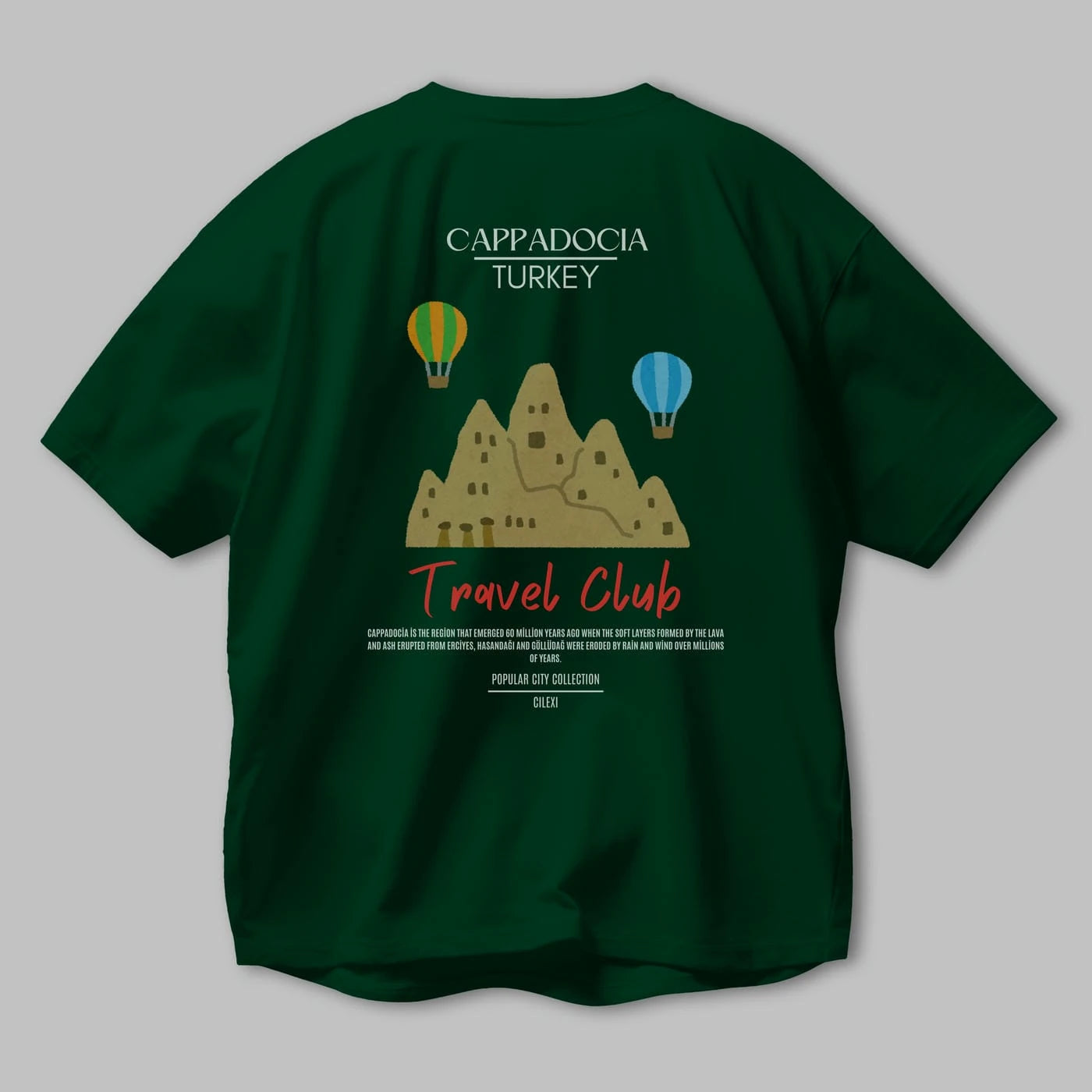 Cappadocia Turkey Arka Baskılı Oversize t-shirt Erkek Kadın Pamuk Bisiklet Yaka tişort
