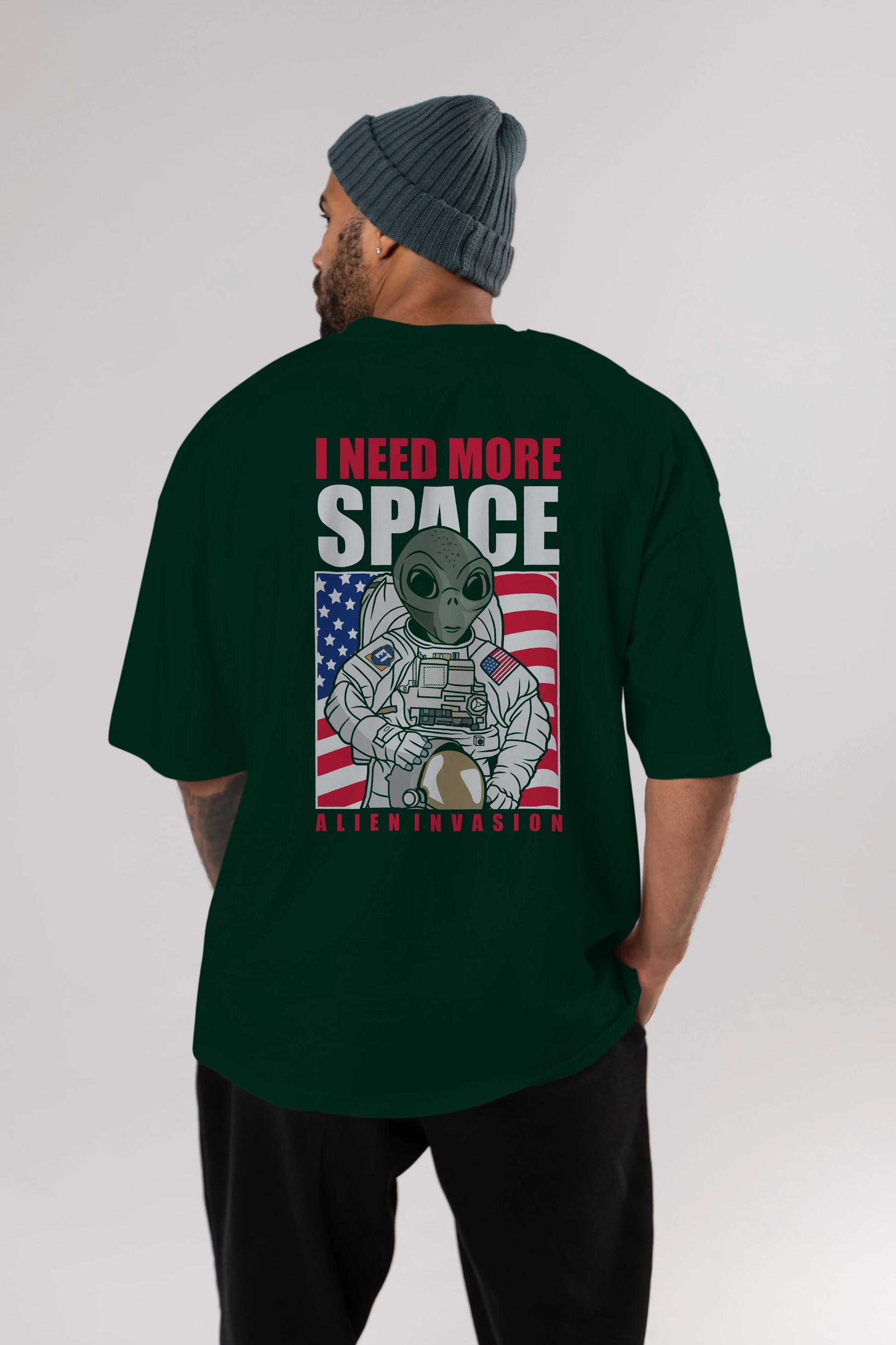 Alien Astronaut Arka Baskılı Oversize t-shirt Erkek Kadın Unisex %100 Pamuk tişort