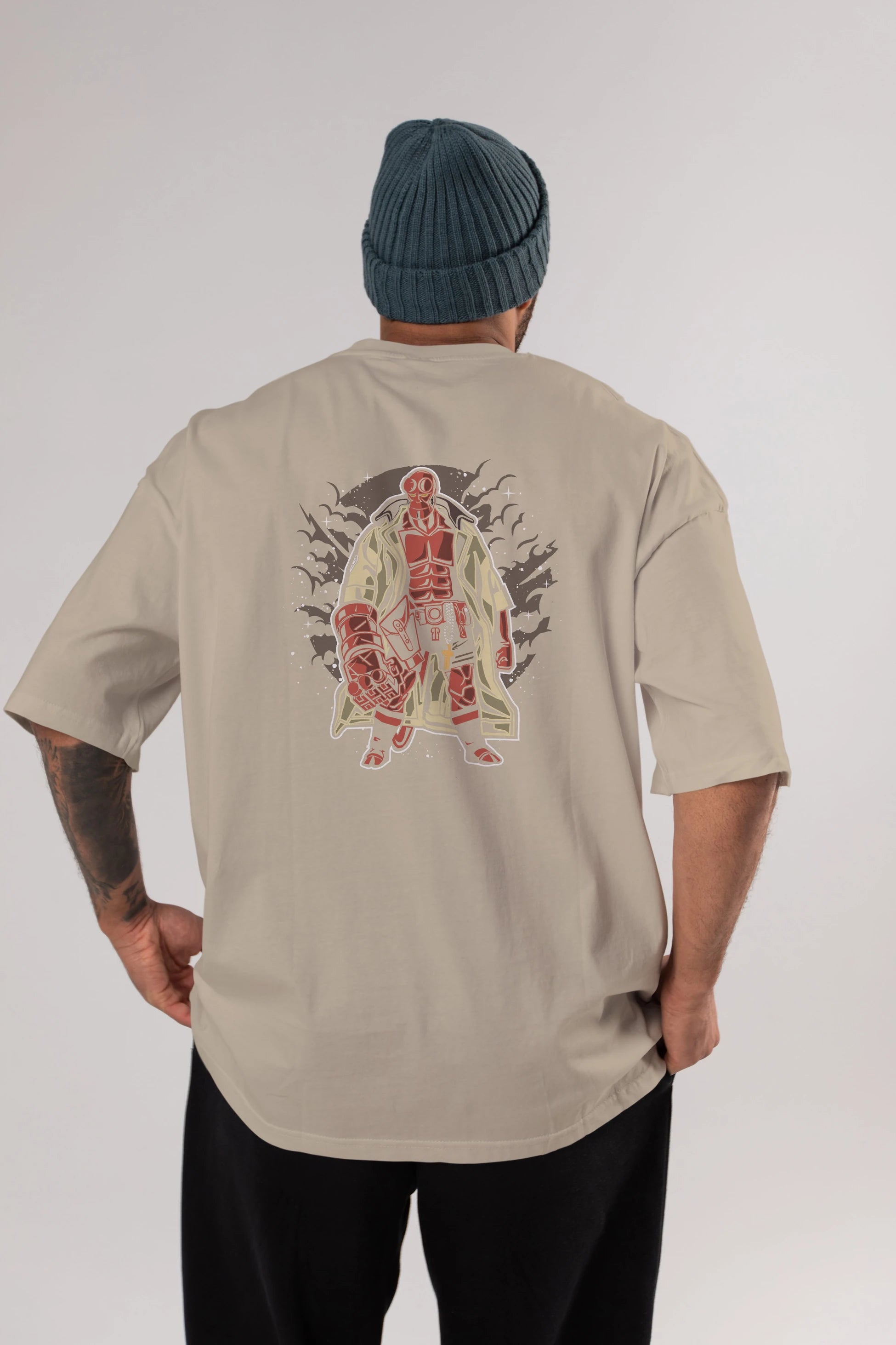 Hellboy Arka Baskılı Oversize t-shirt Erkek Kadın Unisex %100 Pamuk