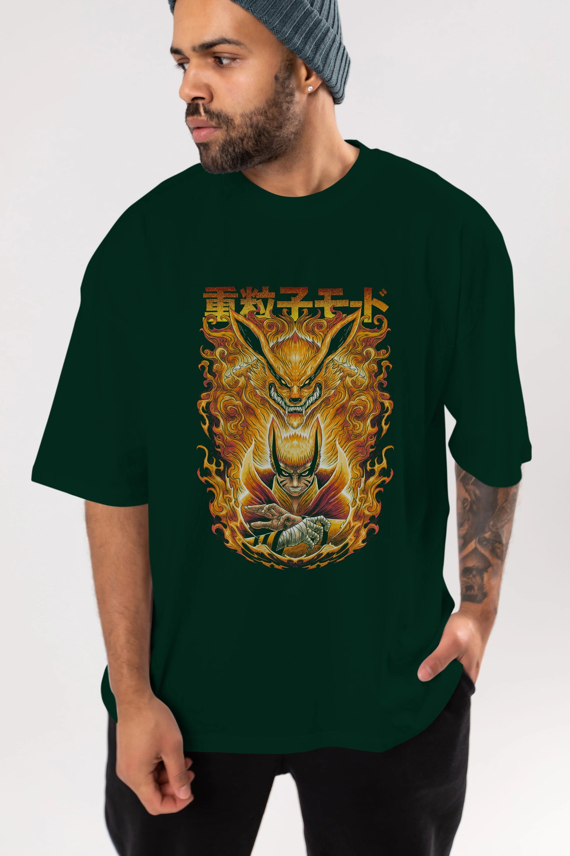 NARUTO KYUUBI 1 Anime Ön Baskılı Oversize t-shirt %100 pamuk Erkek Kadın Unisex