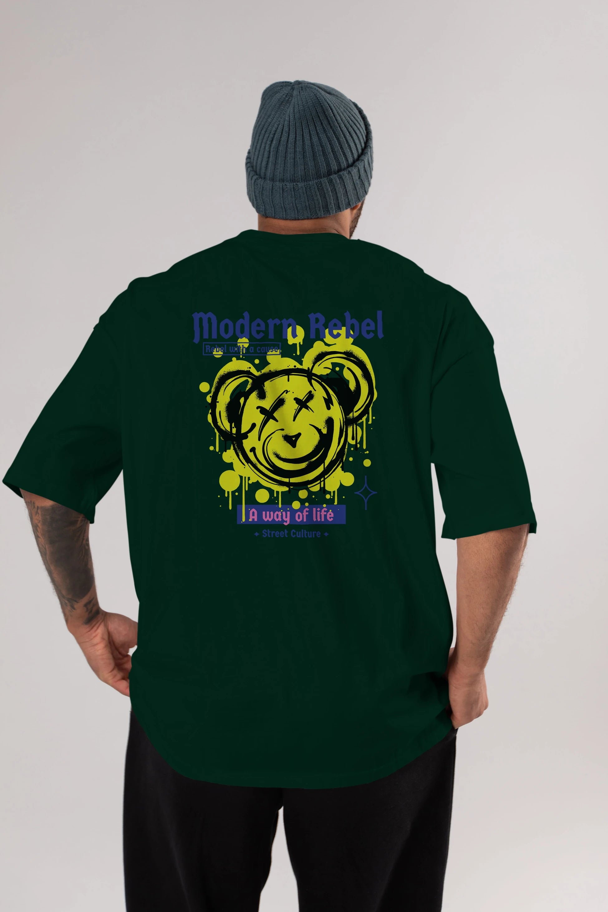 Modern Rebel Bear Arka Baskılı Oversize t-shirt Erkek Kadın Unisex