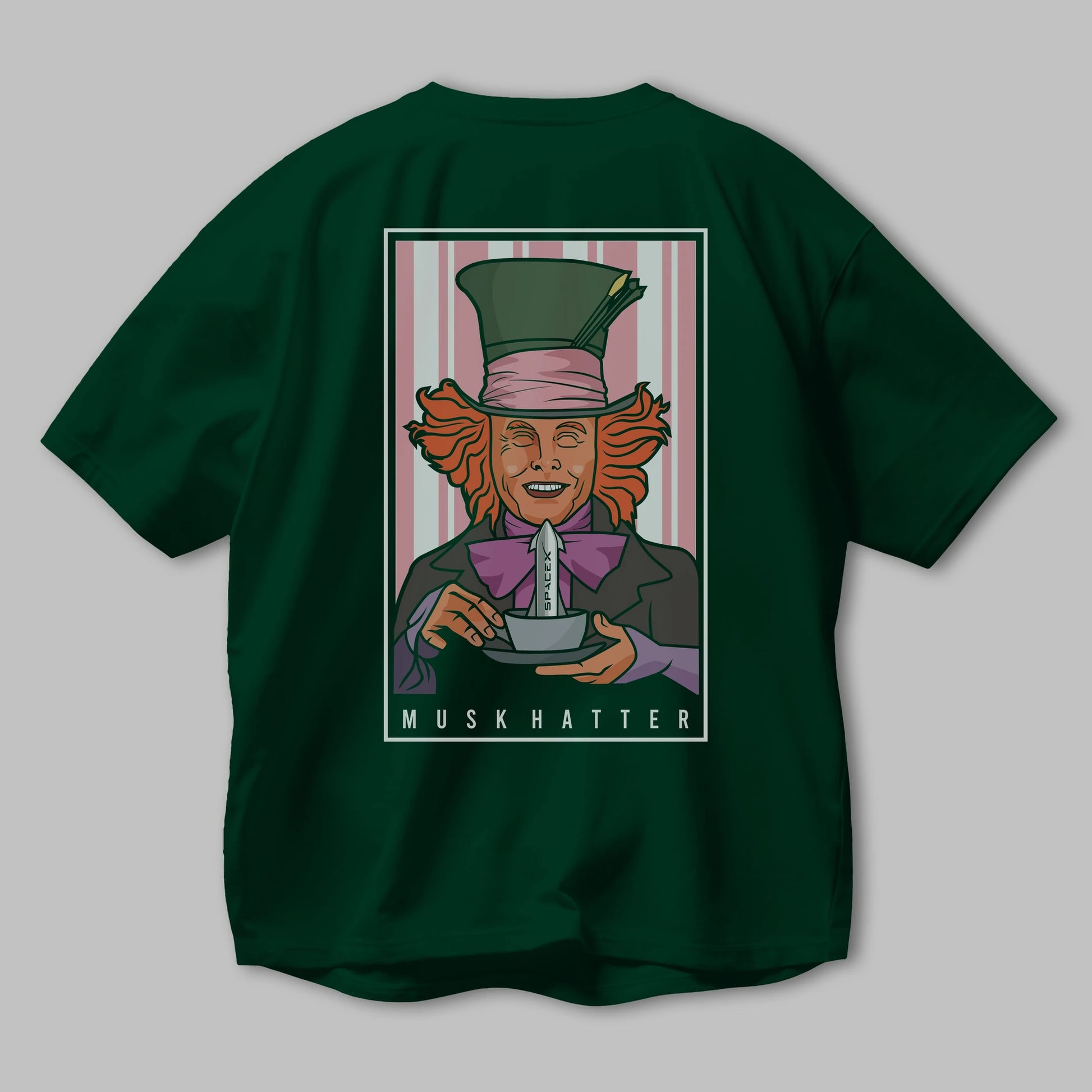 Mad Hatter Elon Musk Arka Baskılı Oversize t-shirt Erkek Kadın Unisex %100 Pamuk tişort