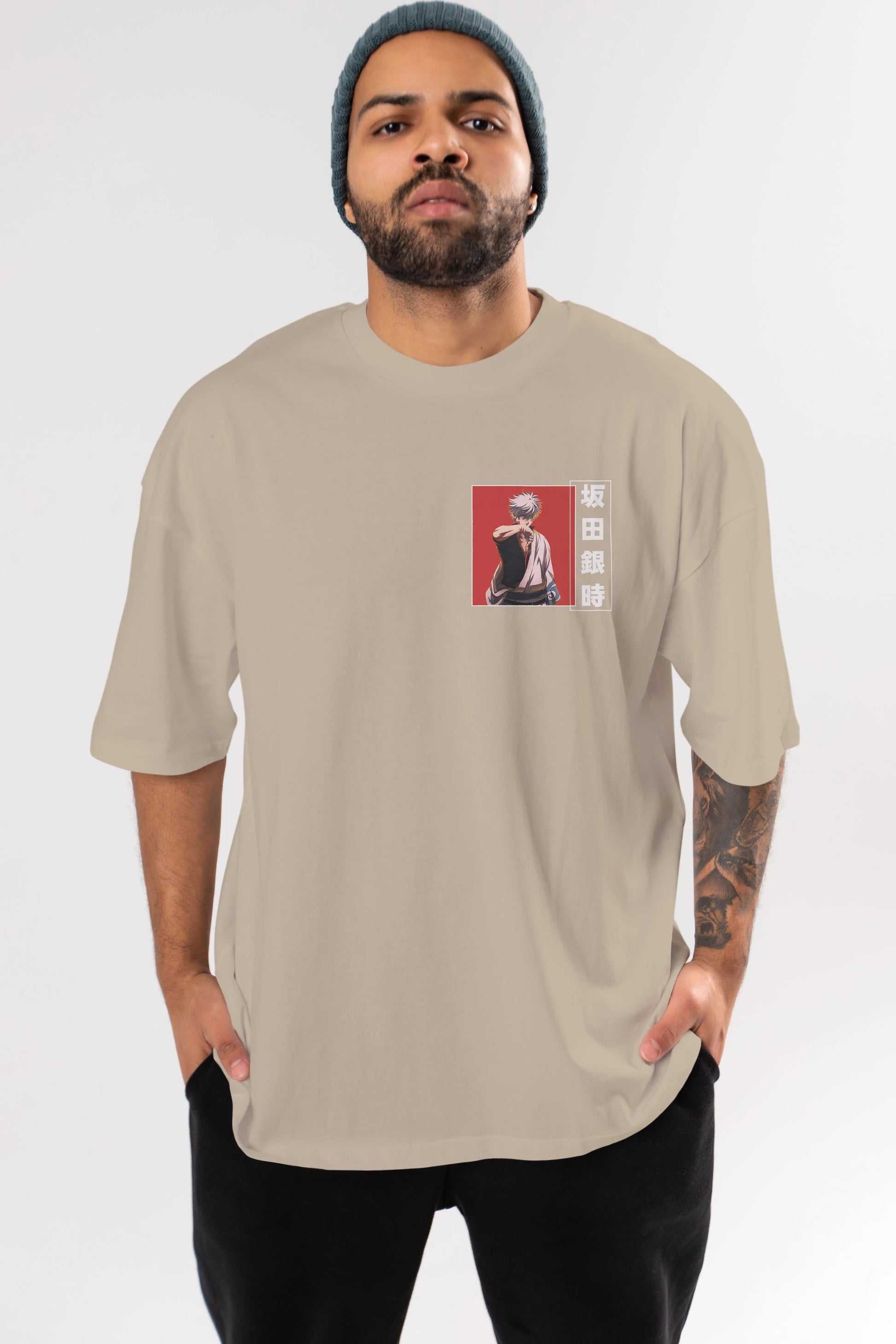 Gintoki Sakata GINTAMA 1 Ön Sol Baskılı Oversize t-shirt Erkek Kadın Unisex %100 Pamuk Bisiklet Yaka tişort