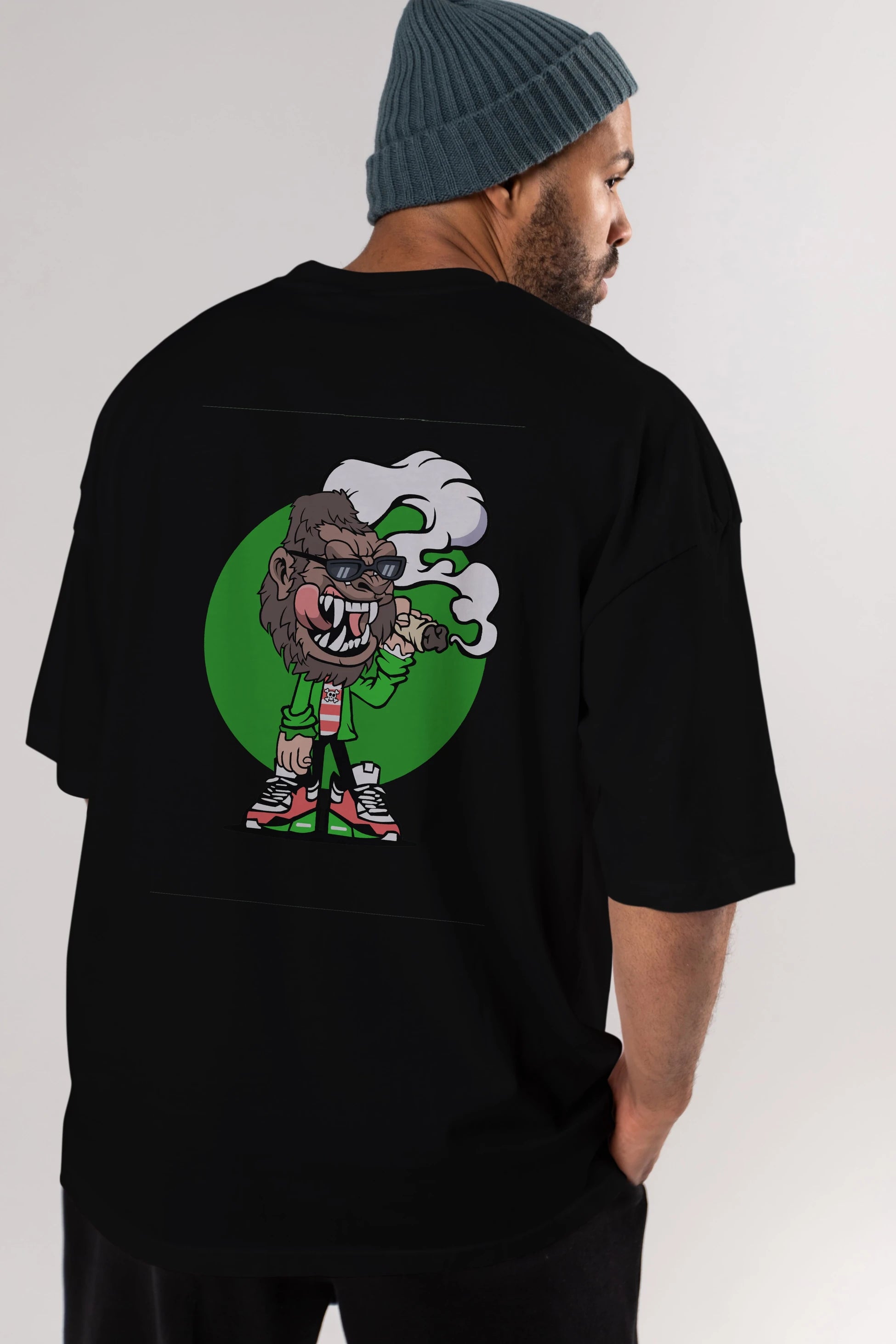 Gorilla Smoker Arka Baskılı Oversize t-shirt Erkek Kadın Unisex %100 Pamuk tişort