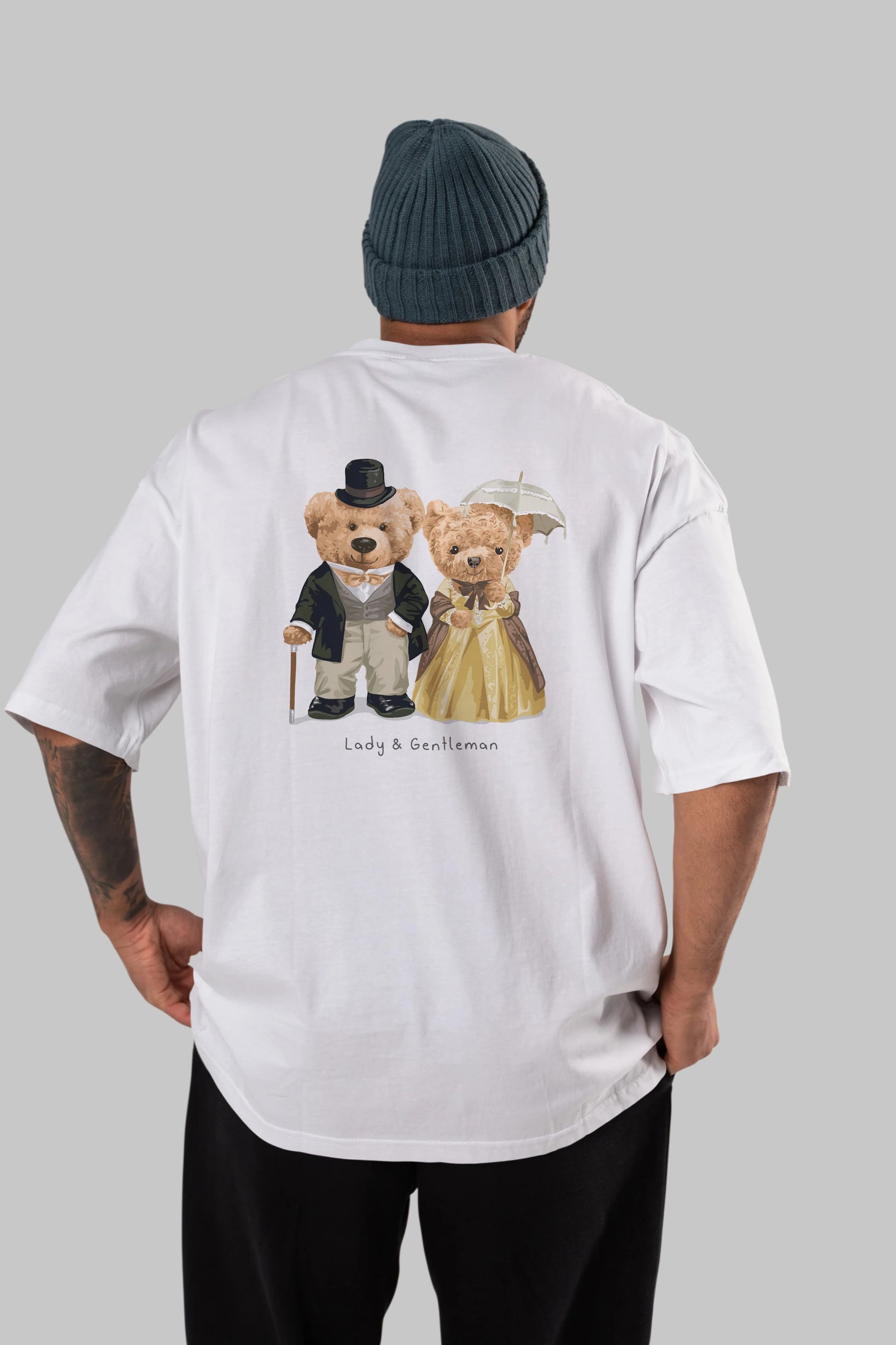 Teddy Bear Couple Arka Baskılı Oversize t-shirt Erkek Kadın Unisex %100 Pamuk