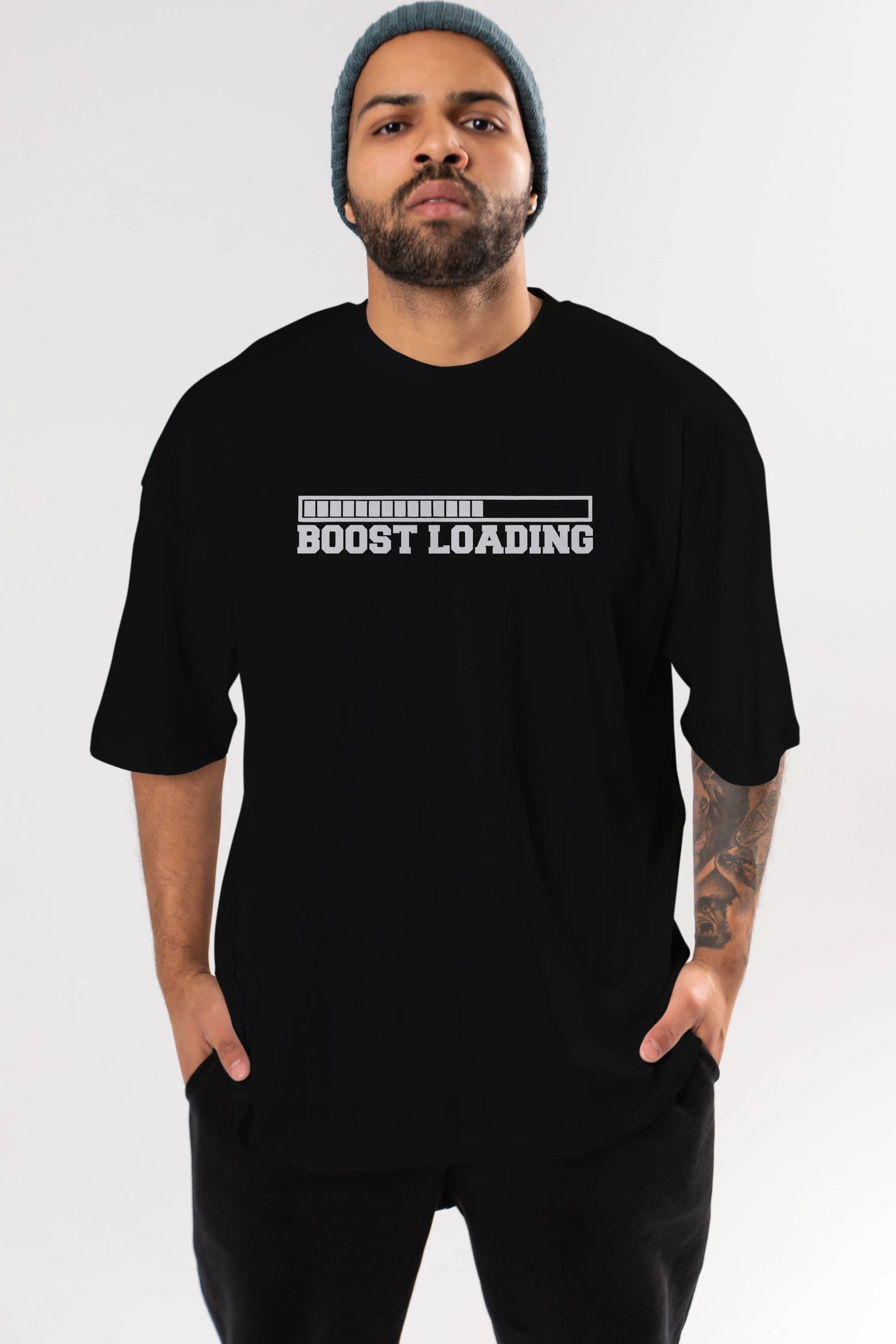 Boost Loading Ön Baskılı Oversize t-shirt %100 pamuk Erkek Kadın Unisex