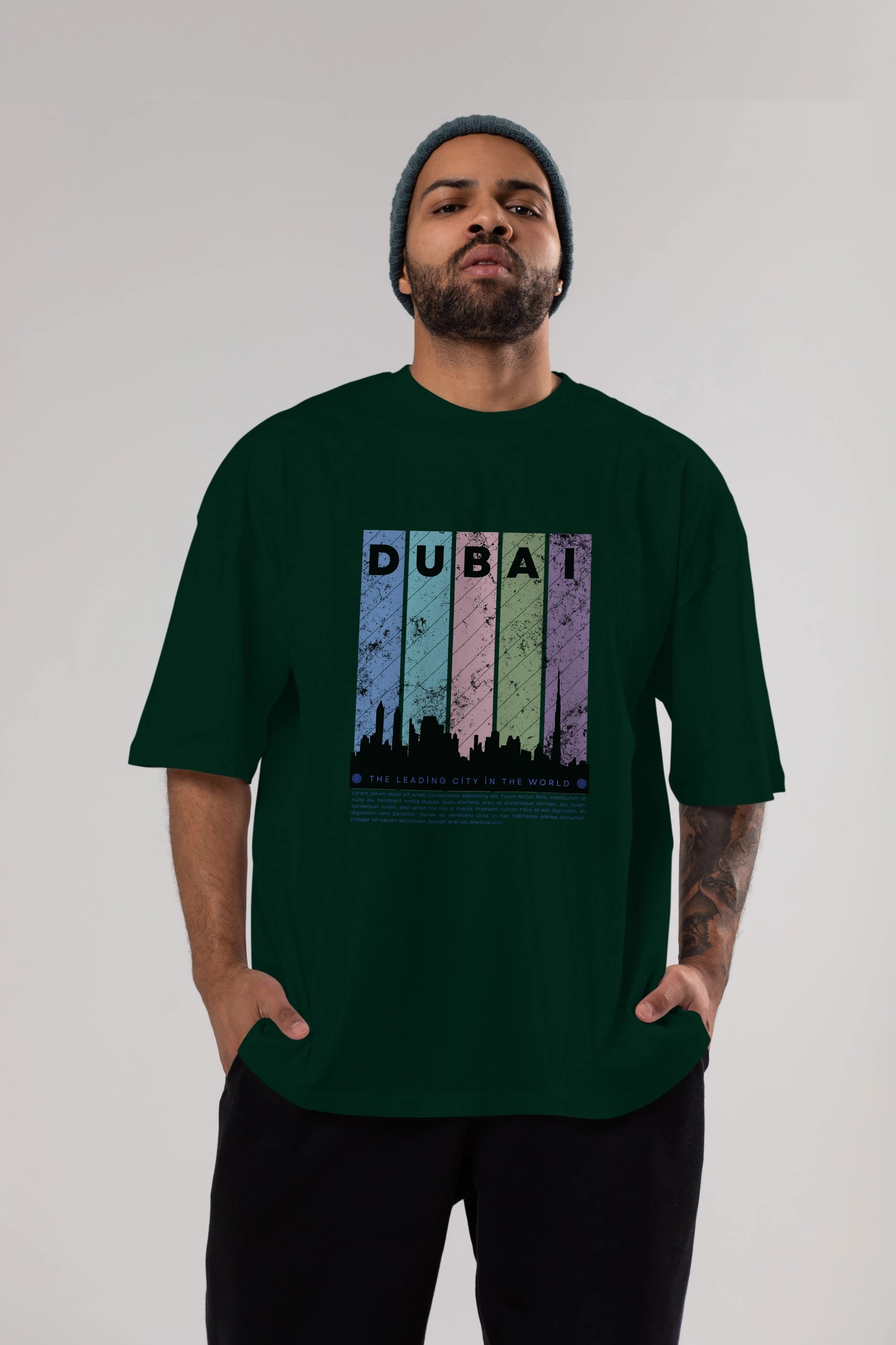 Dubai Yazılı Ön Baskılı Oversize t-shirt Erkek Kadın Unisex