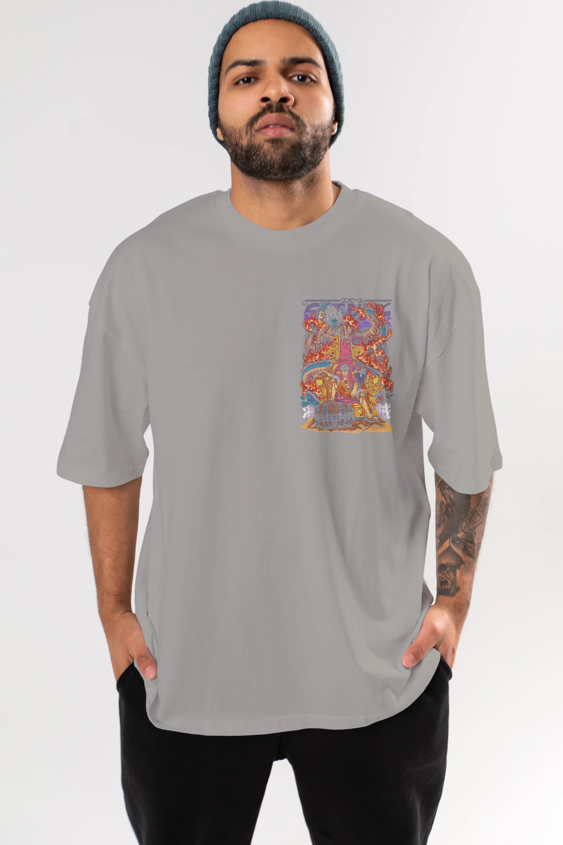 MONKEY D. LUFFY 1 Ön Sol Baskılı Oversize t-shirt Erkek Kadın Unisex %100 Pamuk Bisiklet Yaka tişort