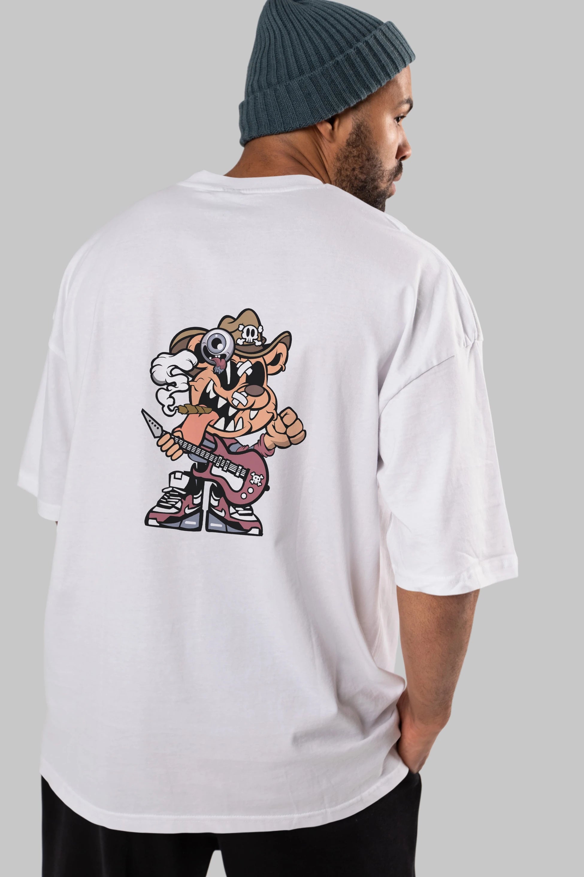 Freddy Bear Arka Baskılı Oversize t-shirt Erkek Kadın Unisex %100 Pamuk tişort