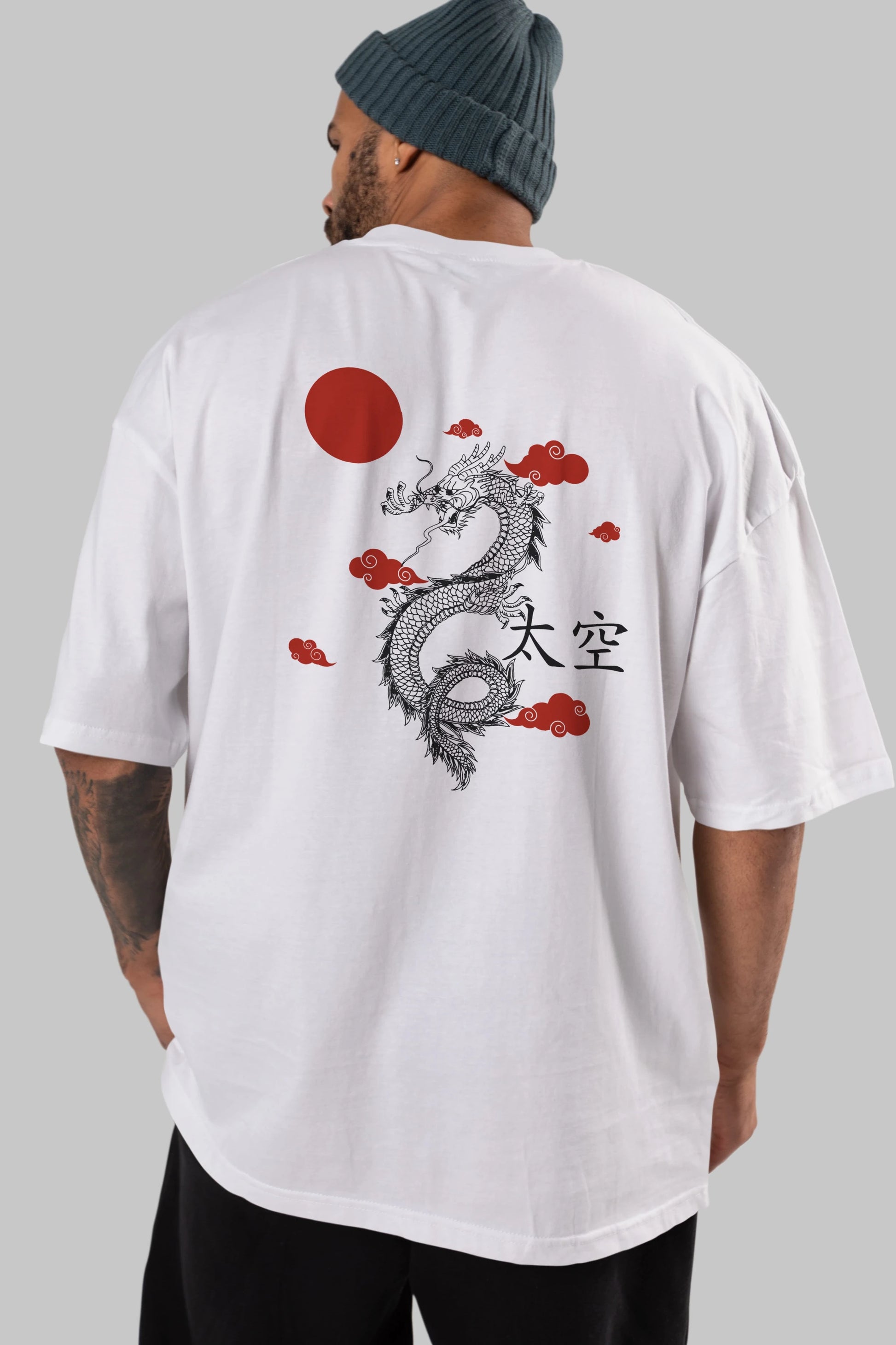 Chinese Dragon Arka Baskılı Oversize t-shirt Erkek Kadın Unisex