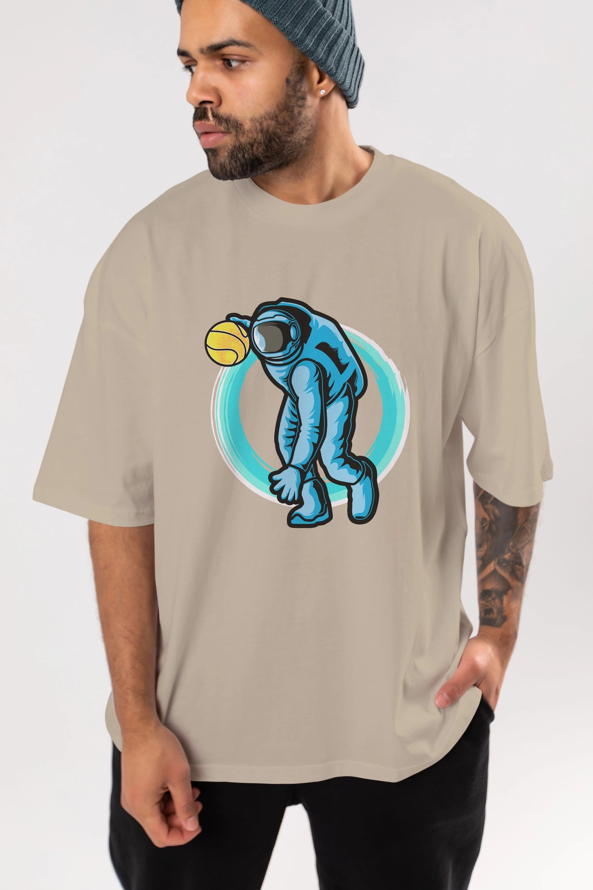 Astronaut Dribble Ön Baskılı Oversize t-shirt Erkek Kadın Unisex