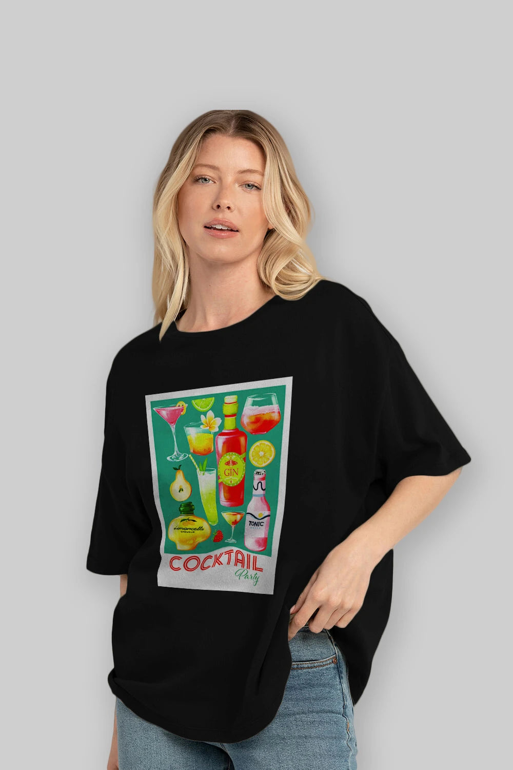 Cocktail Party 2 Ön Baskılı Oversize t-shirt Erkek Kadın Unisex %100 Pamuk Bisiklet Yaka tişort
