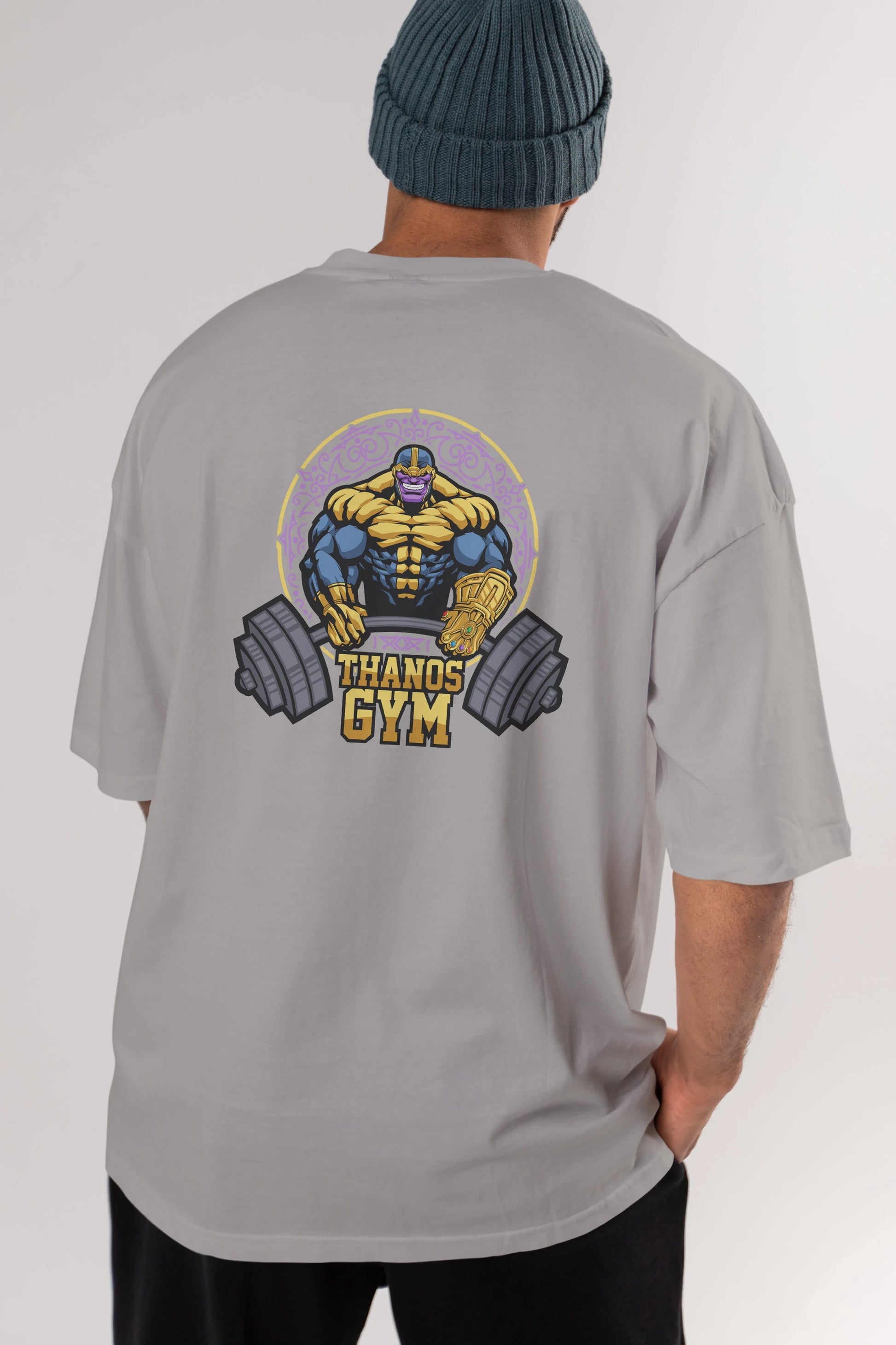 Thanos GYM Arka Baskılı Oversize t-shirt Erkek Kadın Unisex %100 Pamuk Bisiklet Yaka tişort