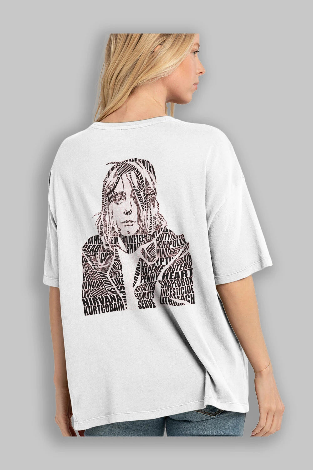 Kurt Cobain Calligram Arka Baskılı Oversize t-shirt %100 pamuk Erkek Kadın Unisex