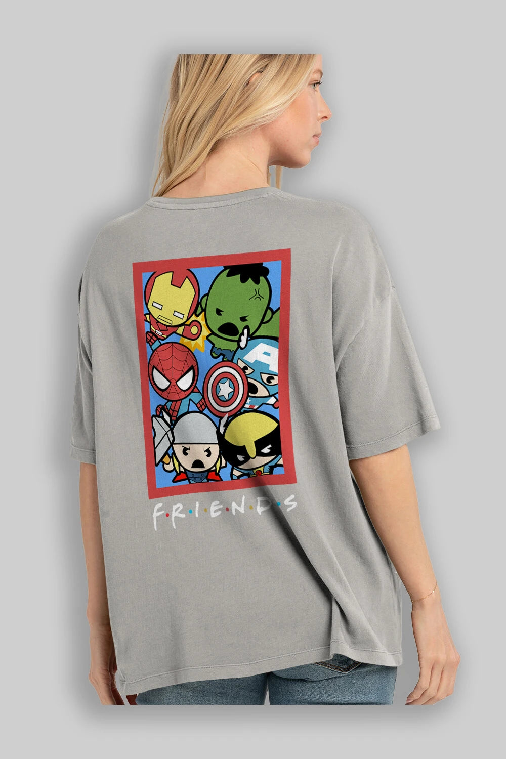 Friends Avenger Arka Baskılı Oversize t-shirt Erkek Kadın Unisex %100 Pamuk Bisiklet Yaka tişort