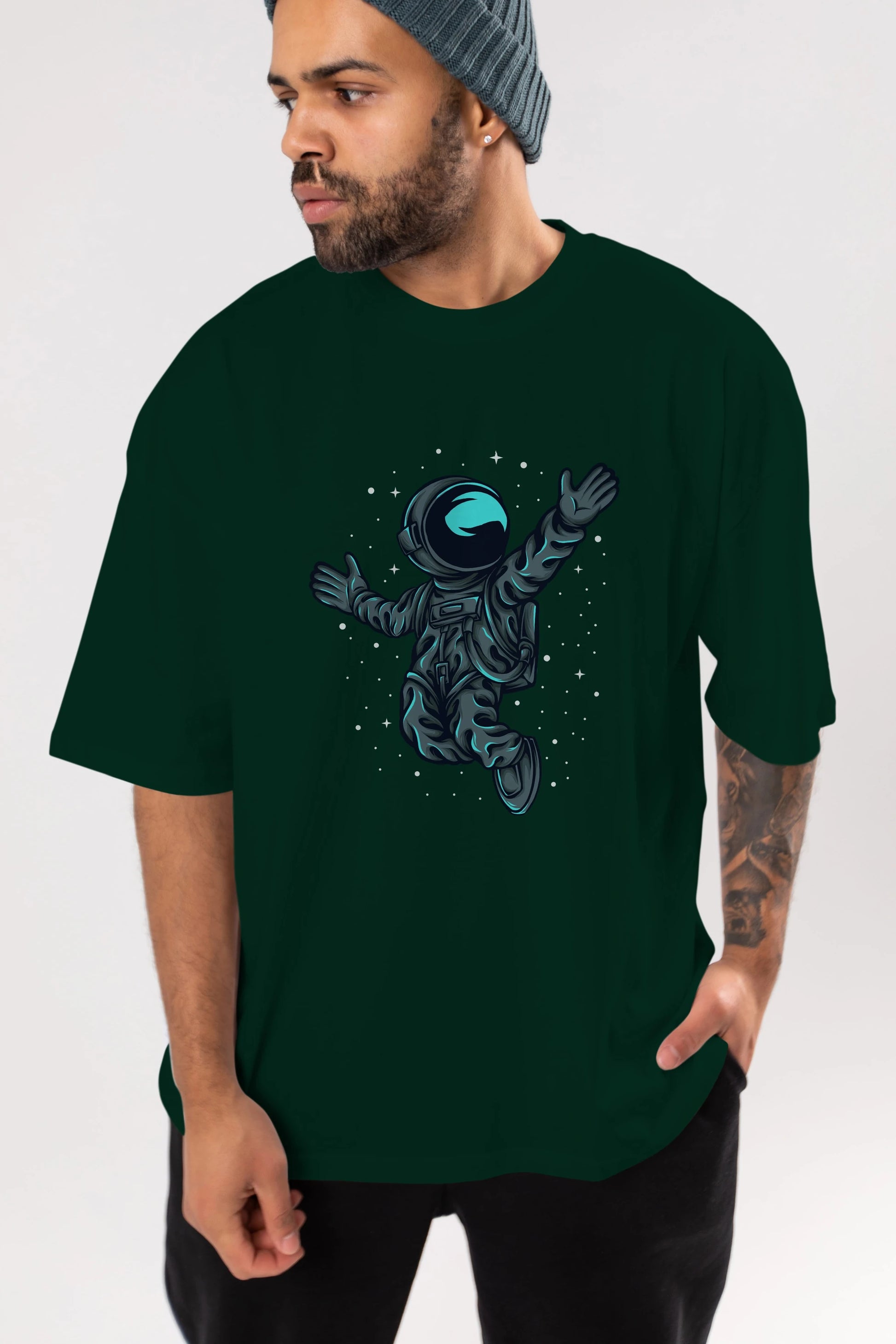 Happy Astronaut Ön Baskılı Oversize t-shirt Erkek Kadın Unisex