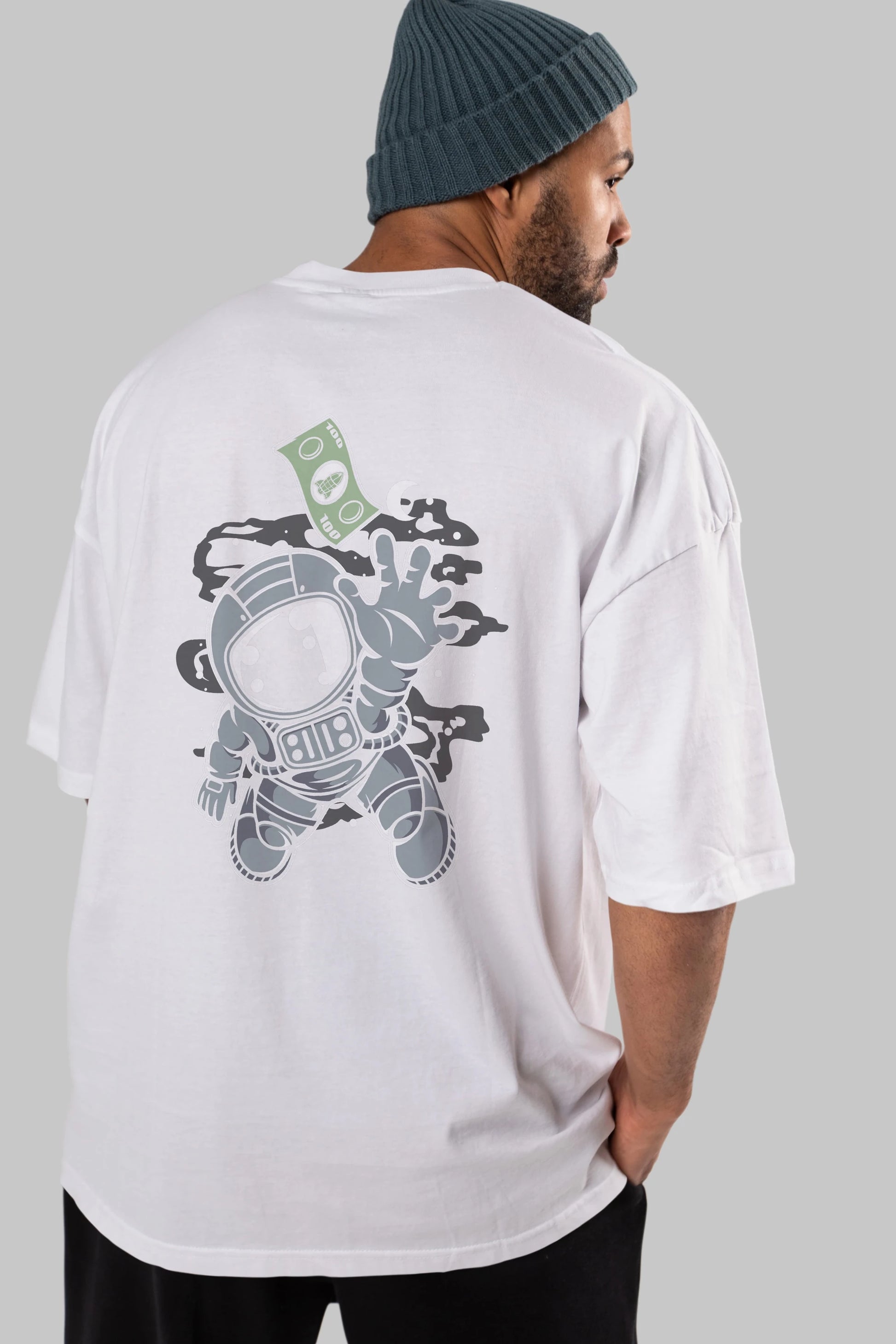 Astronaut Dollar Arka Baskılı Oversize t-shirt Erkek Kadın Unisex