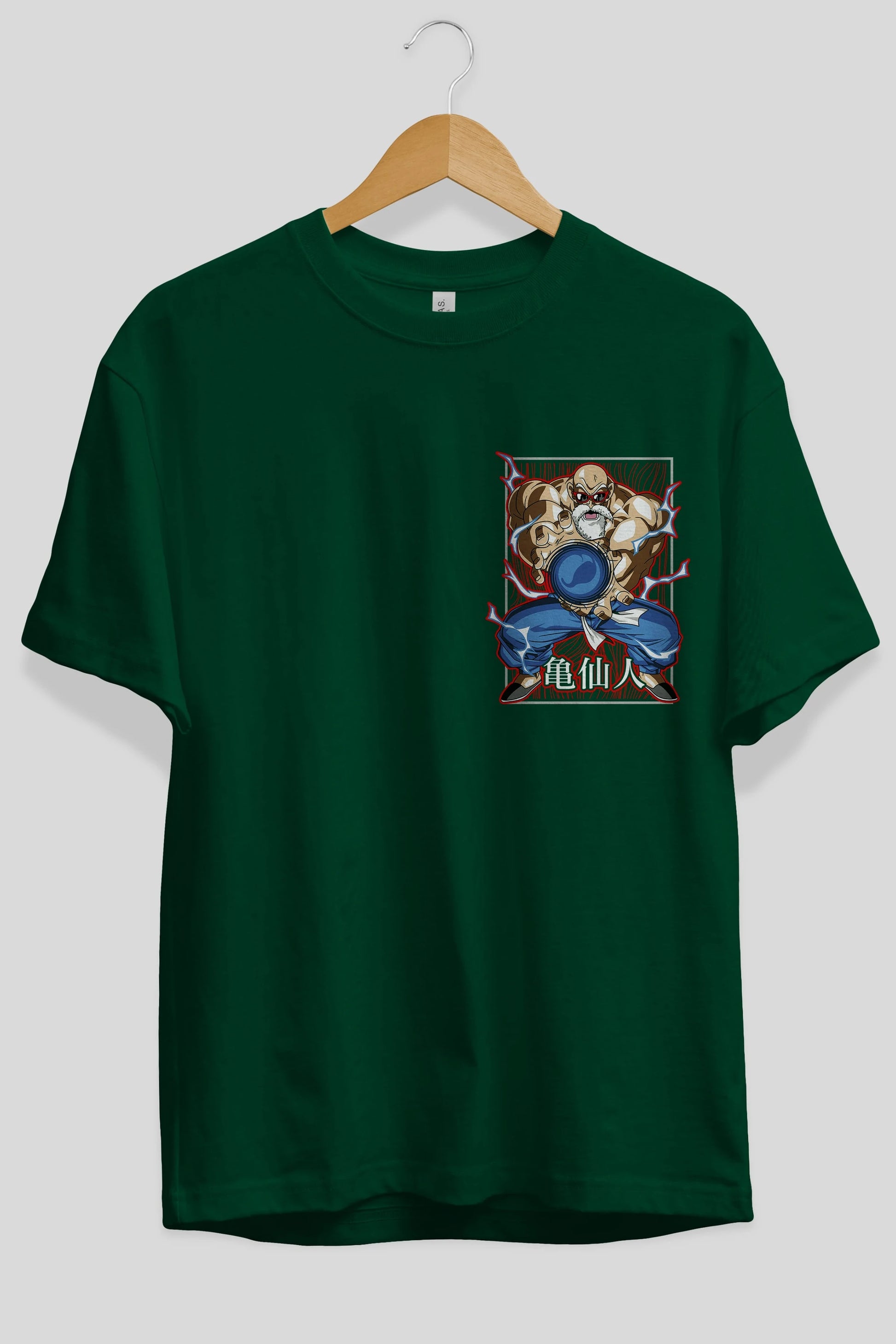DragonBall MaestroRoshi Ön Sol Baskılı Oversize t-shirt Erkek Kadın Unisex %100 Pamuk Bisiklet Yaka tişort