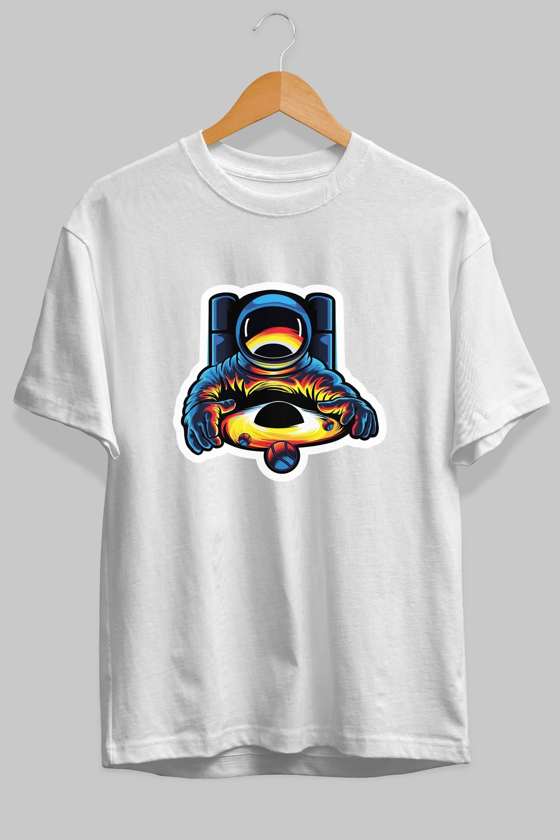 Astronaut & Black Hole Sticker Ön Baskılı Oversize t-shirt Erkek Kadın Unisex