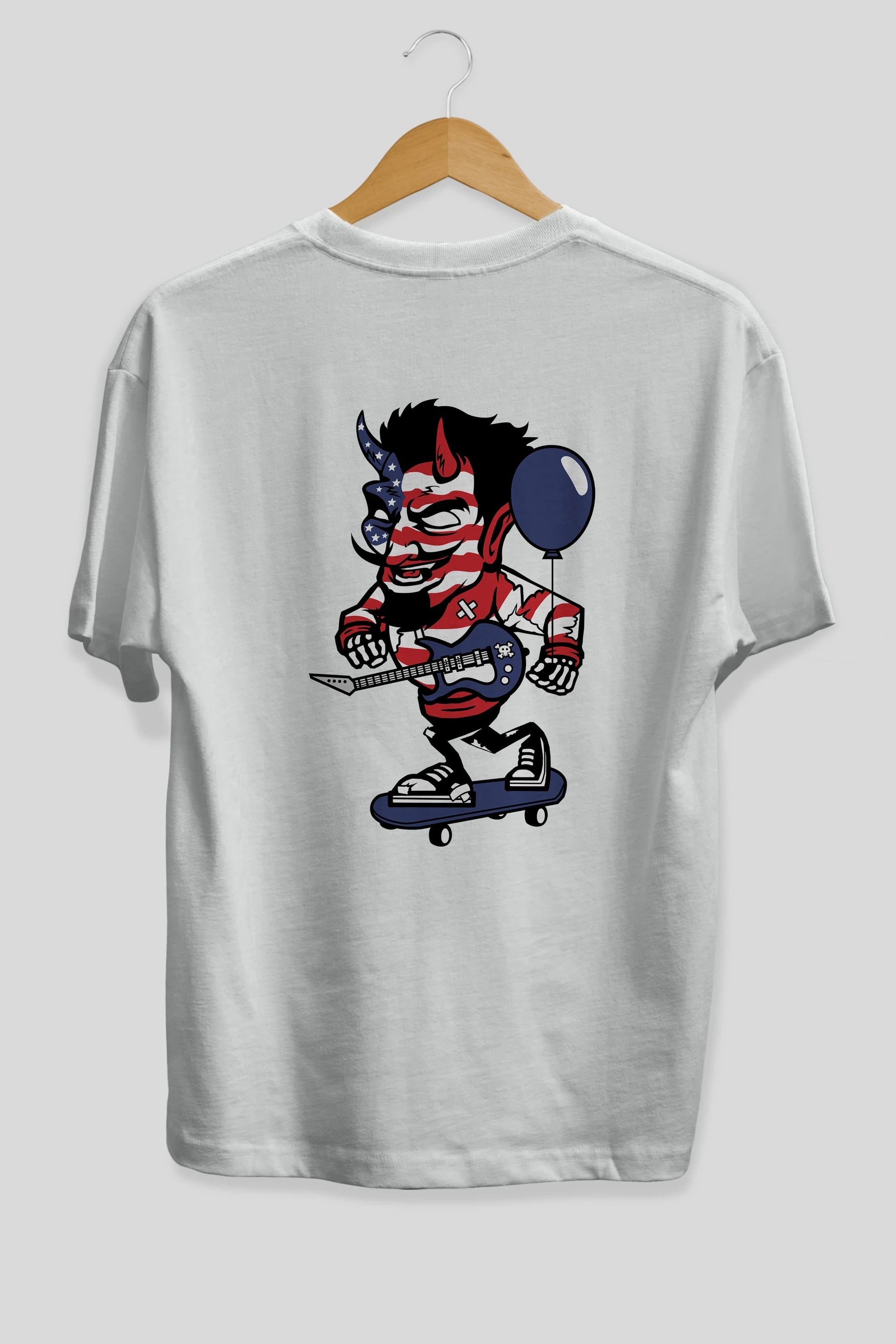 American Devil Skater Arka Baskılı Oversize t-shirt Erkek Kadın Unisex %100 Pamuk tişort