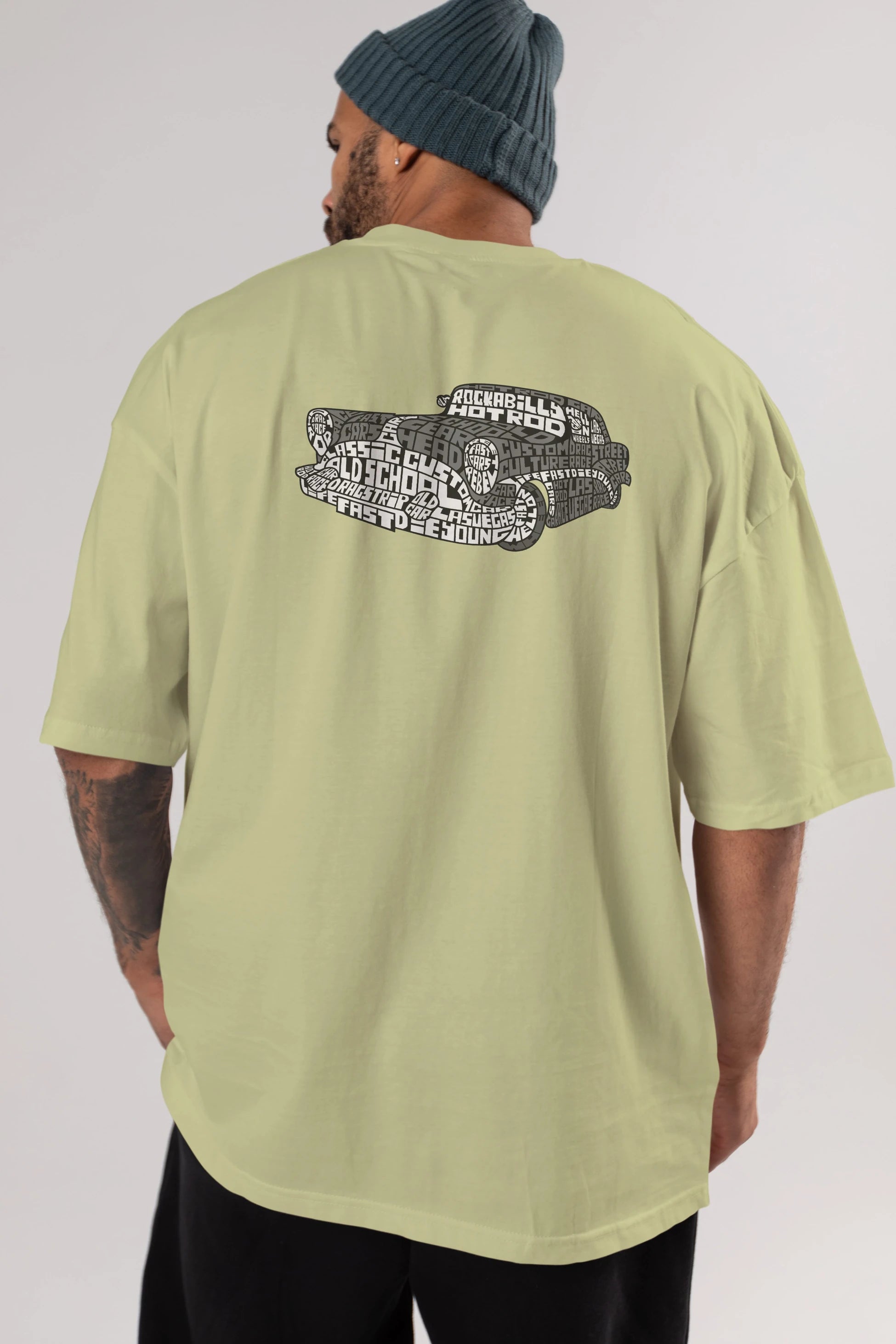 Hotrod Arka Baskılı Oversize t-shirt %100 pamuk Erkek Kadın Unisex