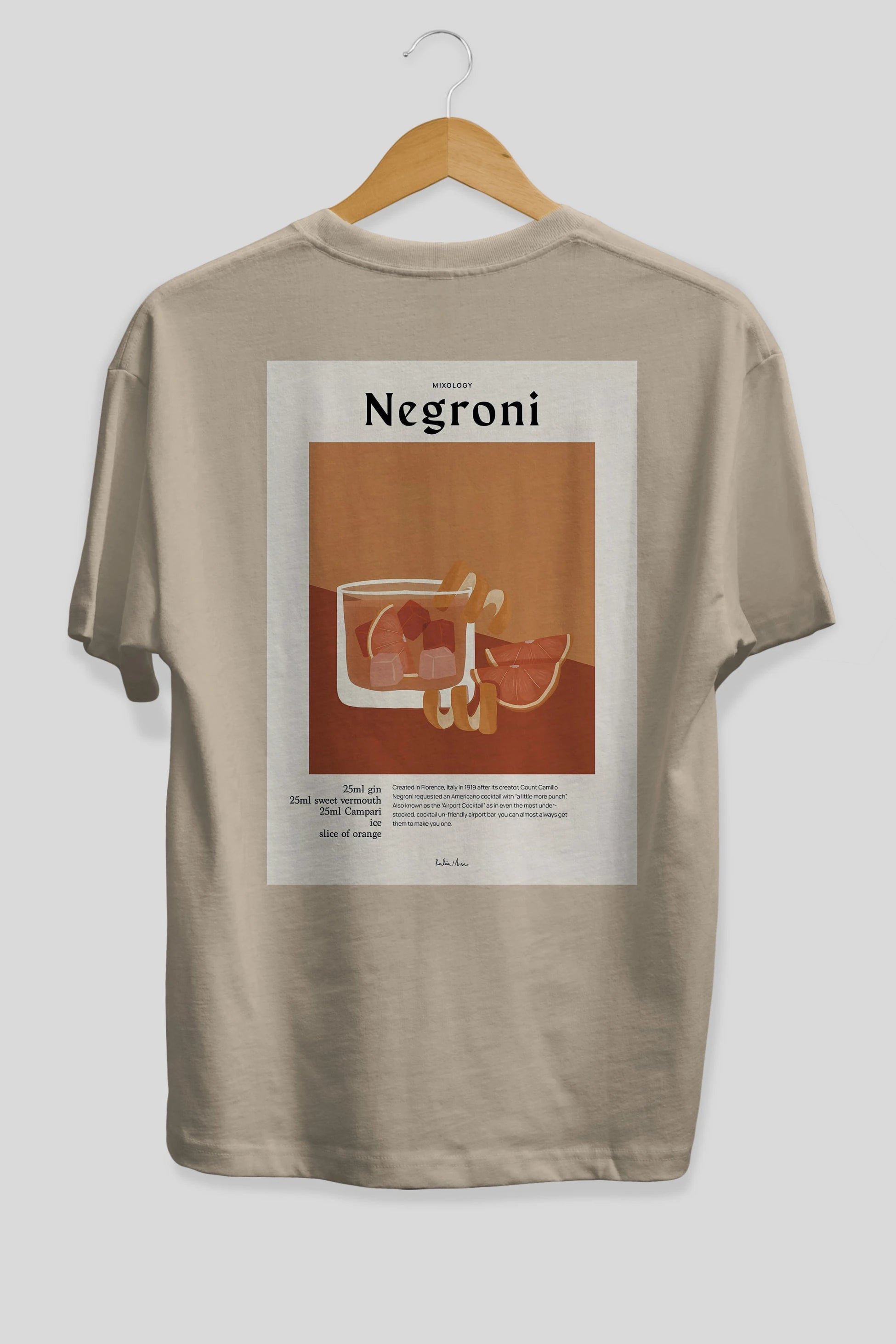 Mixology Negroni Arka Baskılı Oversize t-shirt Erkek Kadın Unisex %100 Pamuk Bisiklet Yaka tişort