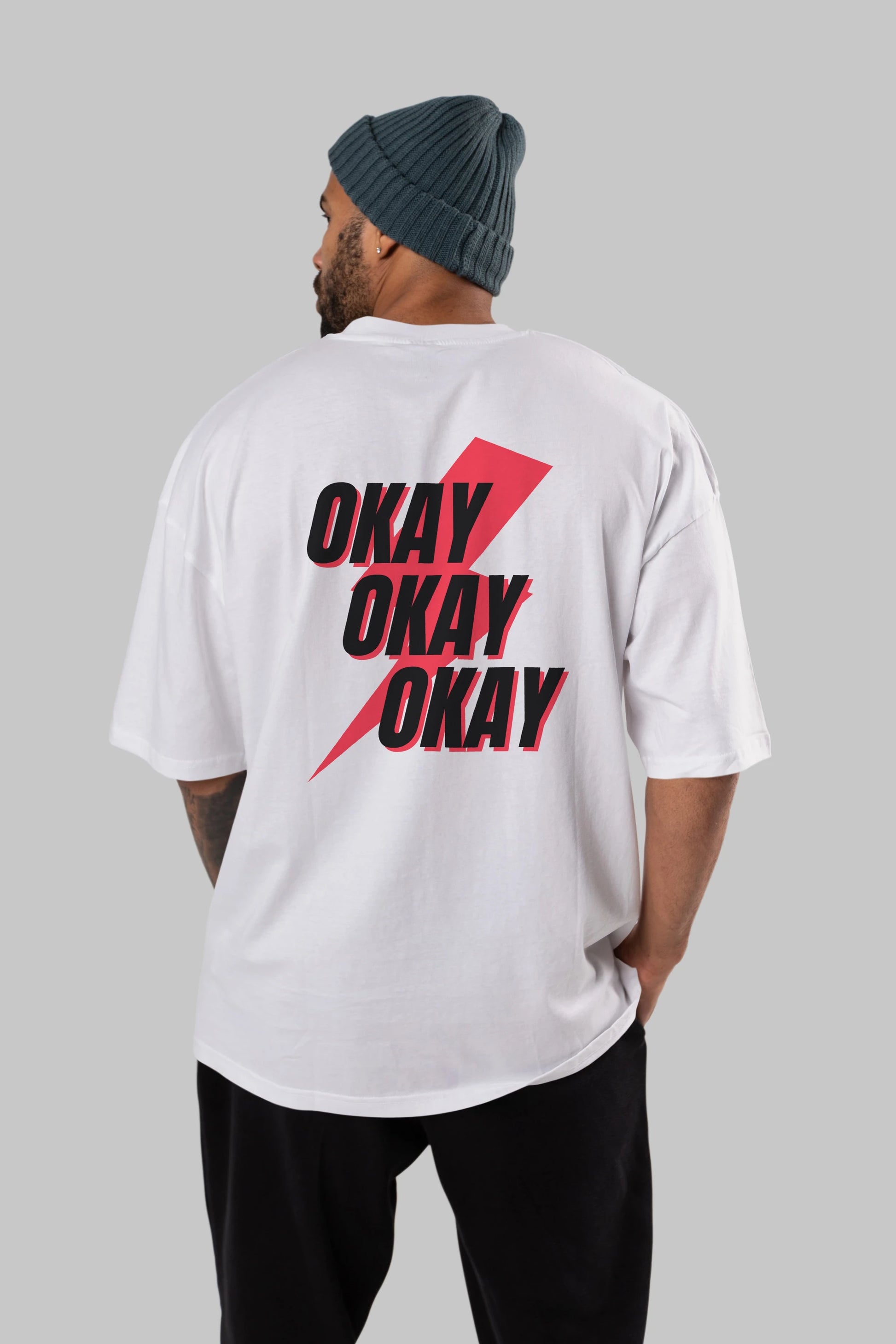 Okay Arka Baskılı Oversize t-shirt Erkek Kadın Unisex