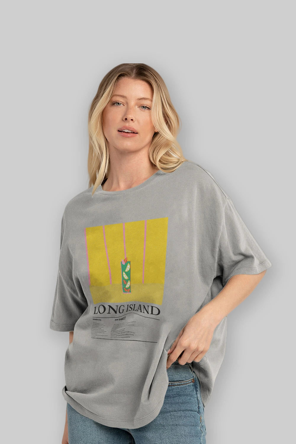 Long Island Kokteyl Ön Baskılı Oversize t-shirt Erkek Kadın %100 Pamuk Bisiklet Yaka tişort
