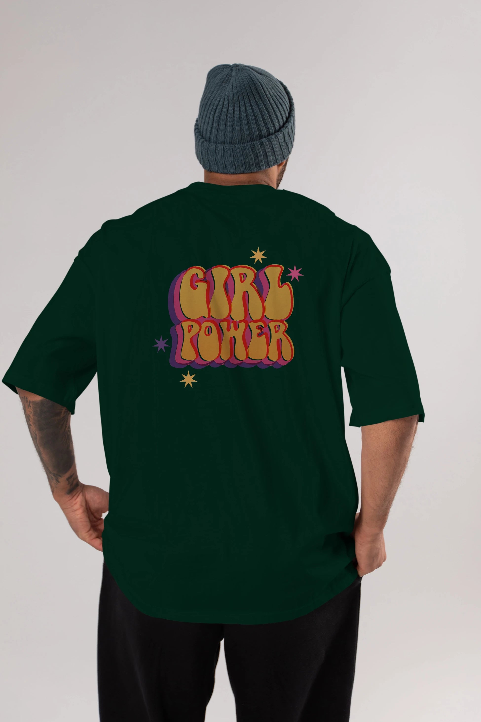 Girl Power Yazılı Arka Baskılı Oversize t-shirt Erkek Kadın Unisex
