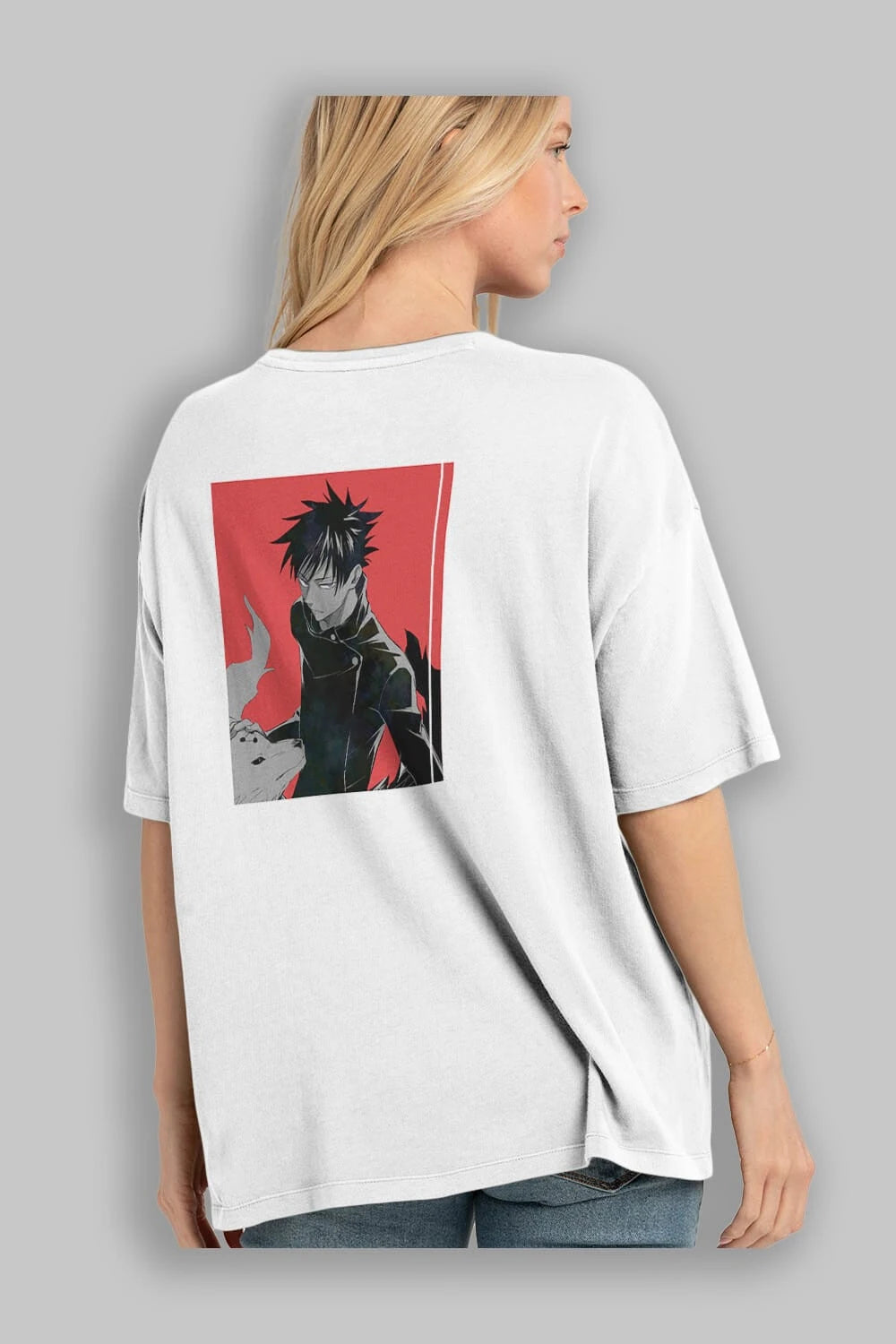 Megumi Fushiguro Anime Arka Baskılı Oversize t-shirt Erkek Kadın Unisex