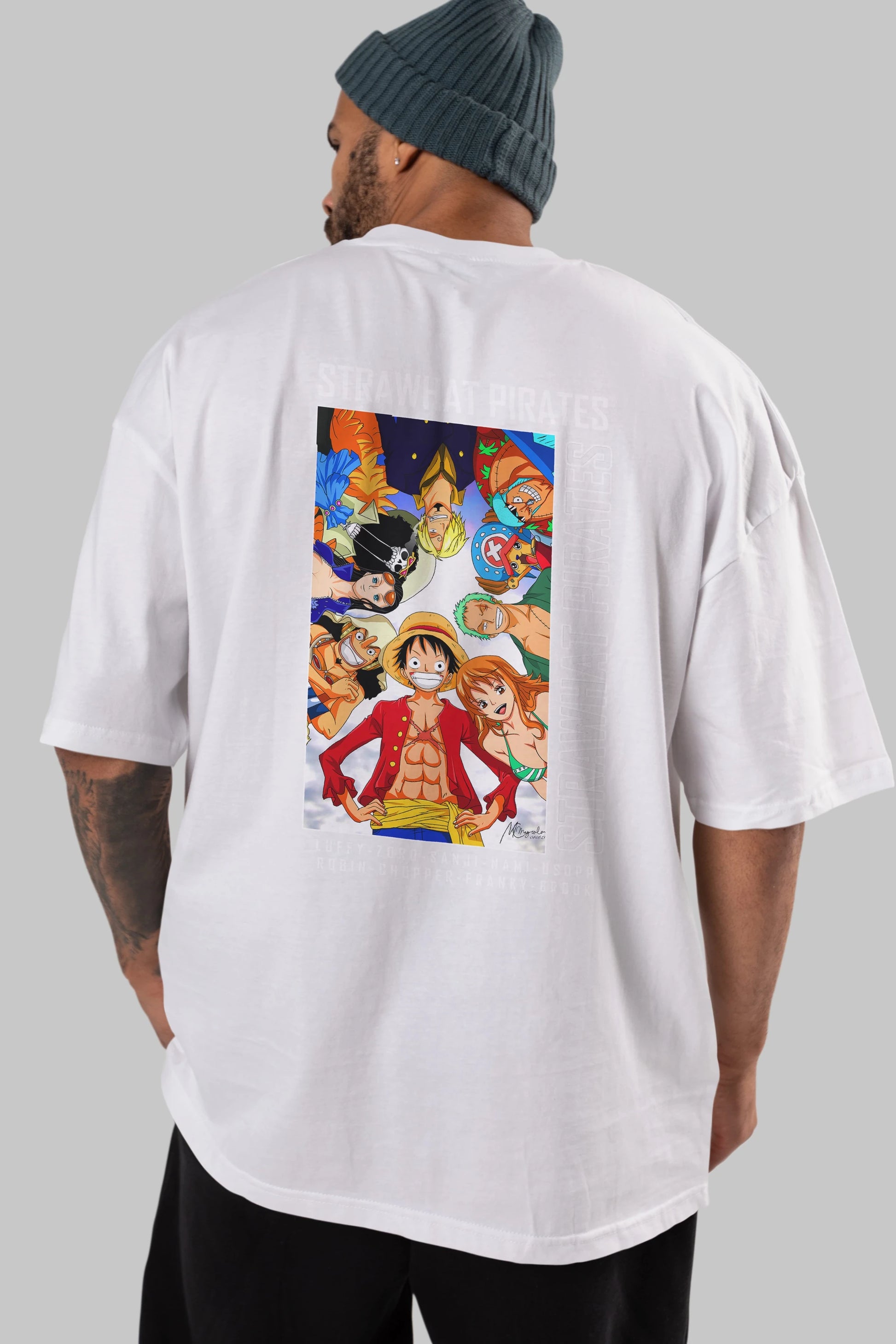 Luffy Strahwat Anime Arka Baskılı Oversize t-shirt Erkek Kadın Unisex %100 pamuk tişort