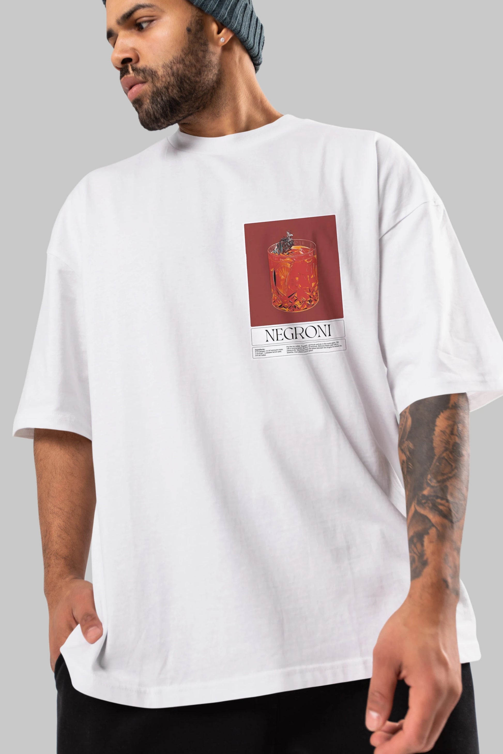 Negroni 2 Ön Sol Baskılı Oversize t-shirt Erkek Kadın Unisex %100 Pamuk Bisiklet Yaka tişort