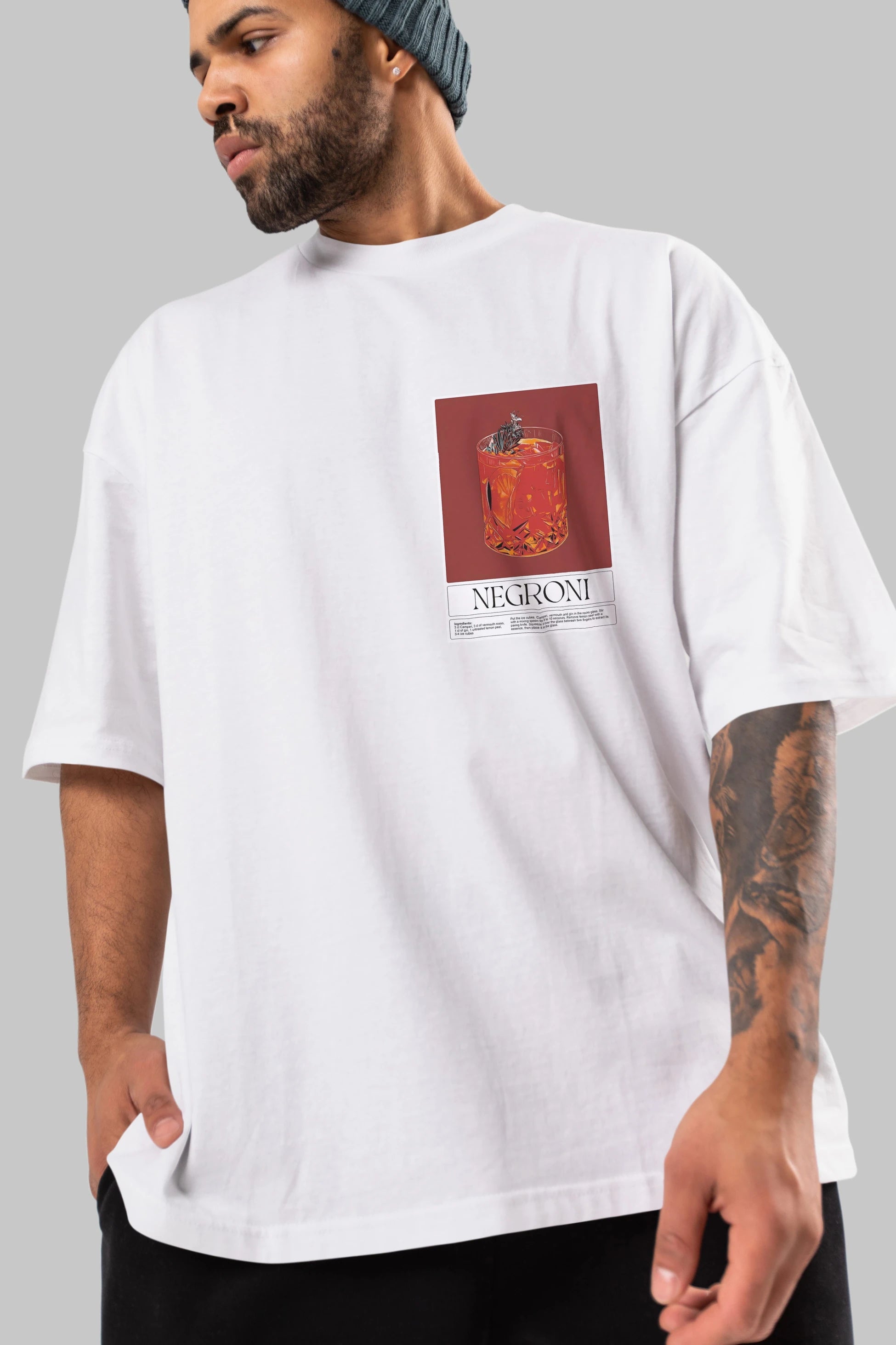 Negroni 2 Ön Sol Baskılı Oversize t-shirt Erkek Kadın Unisex %100 Pamuk Bisiklet Yaka tişort