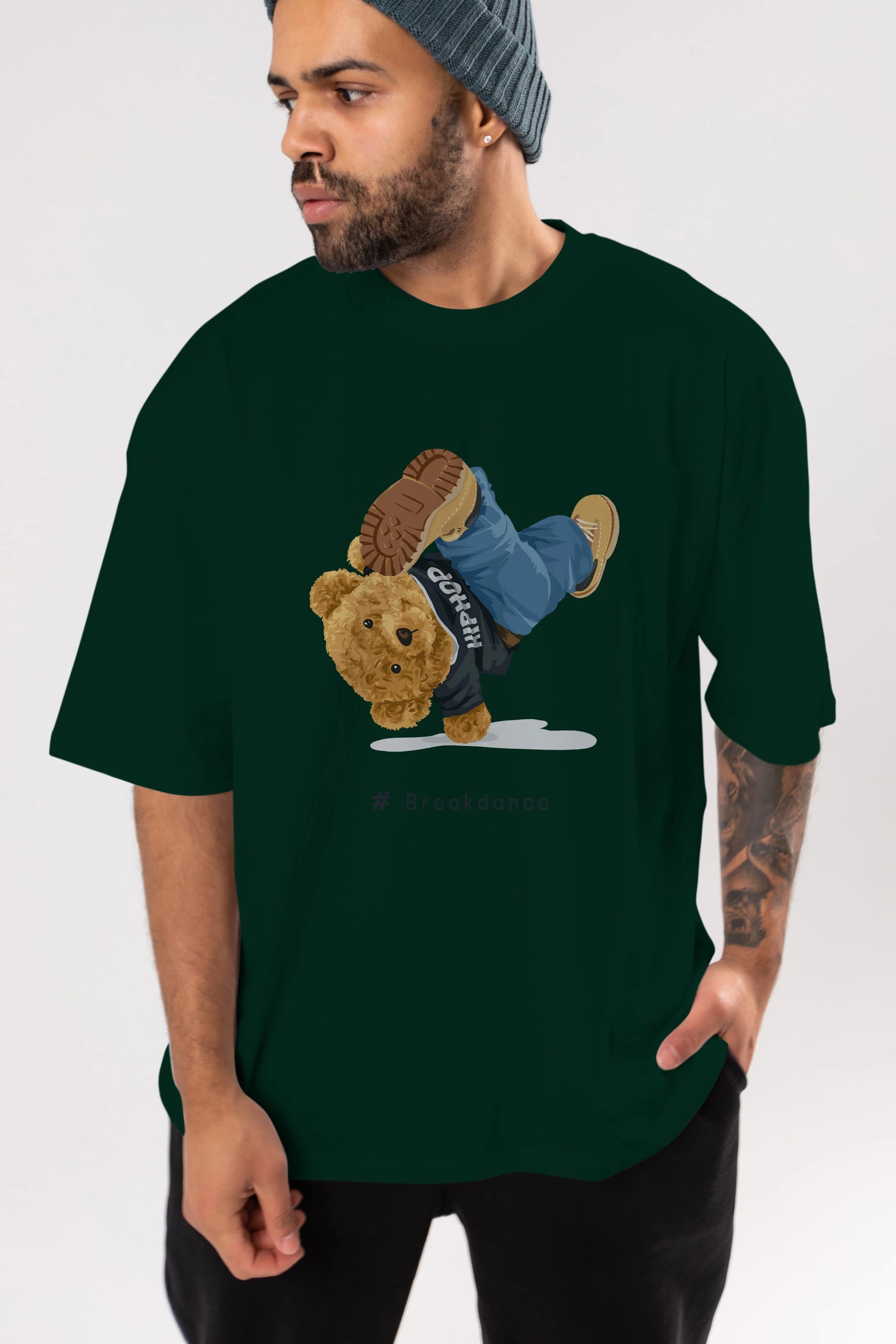 Teddy Bear Breakdance Ön Baskılı Oversize t-shirt Erkek Kadın Unisex %100 Pamuk