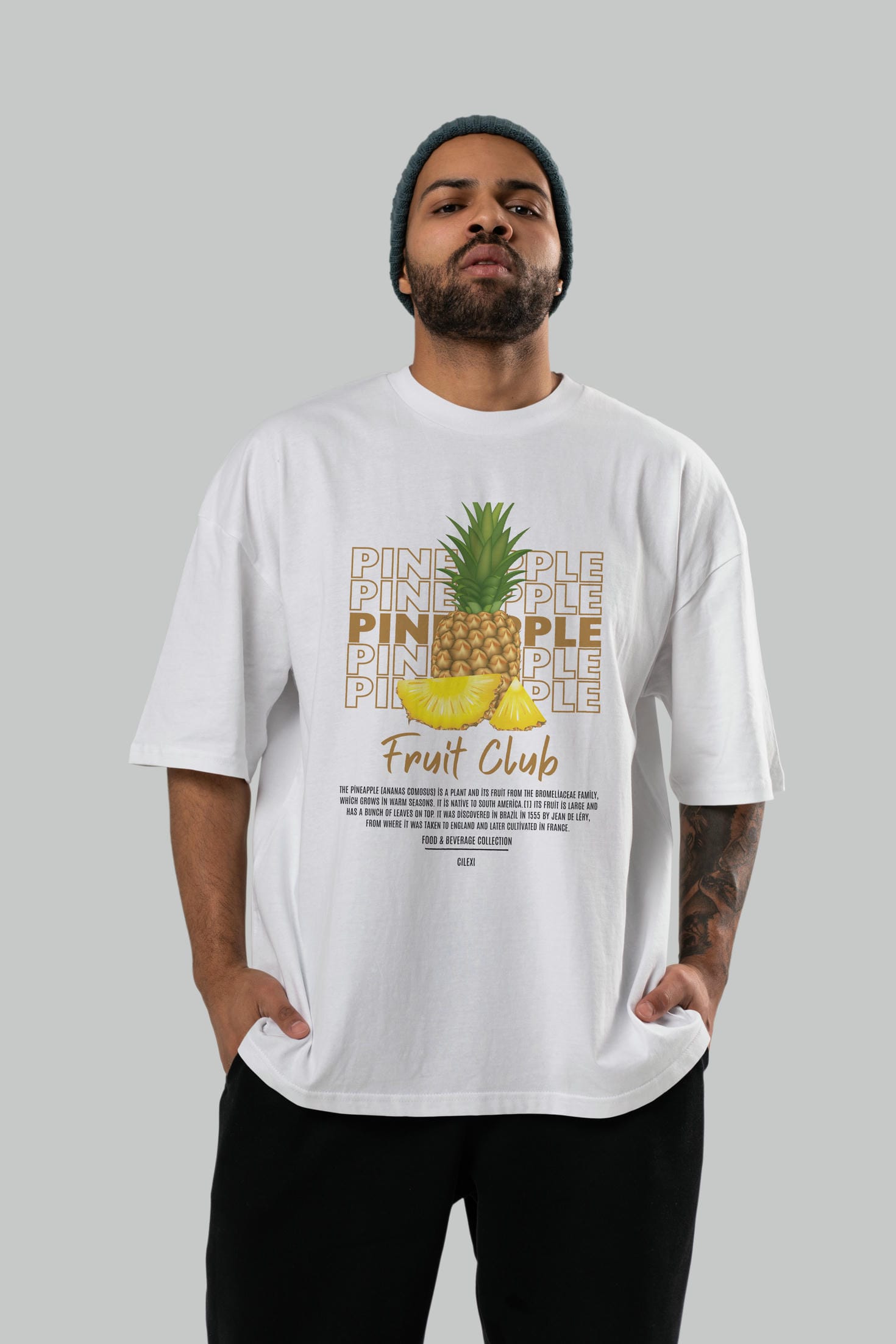 Pineapple Ön Baskılı Oversize t-shirt Erkek Kadın Pamuk Bisiklet Yaka tişort