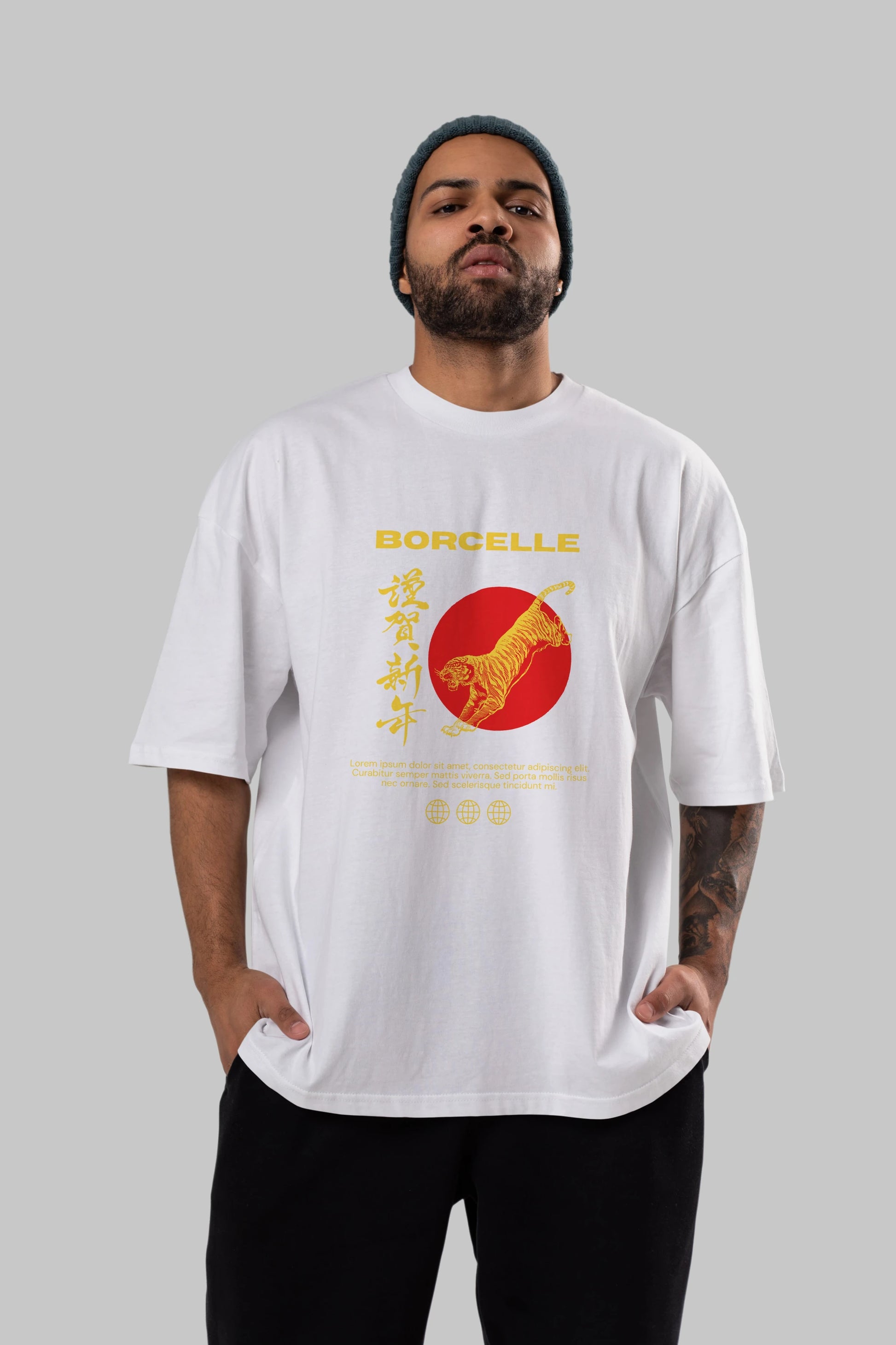Borcelle Tiger Streetwear Ön Baskılı Oversize t-shirt Erkek Kadın Unisex
