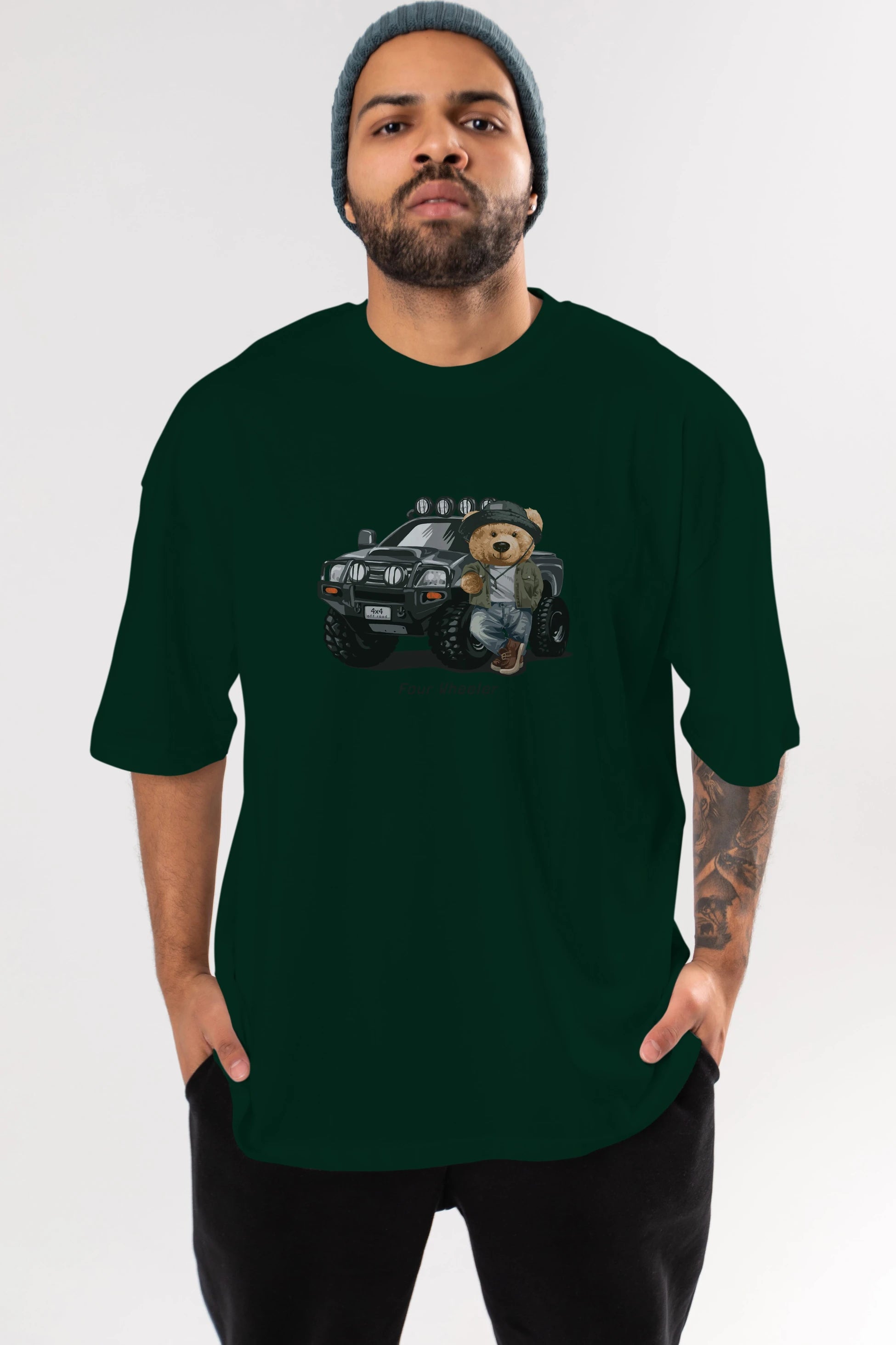 Teddy Bear Off Road Ön Baskılı Oversize t-shirt Erkek Kadın Unisex %100 Pamuk