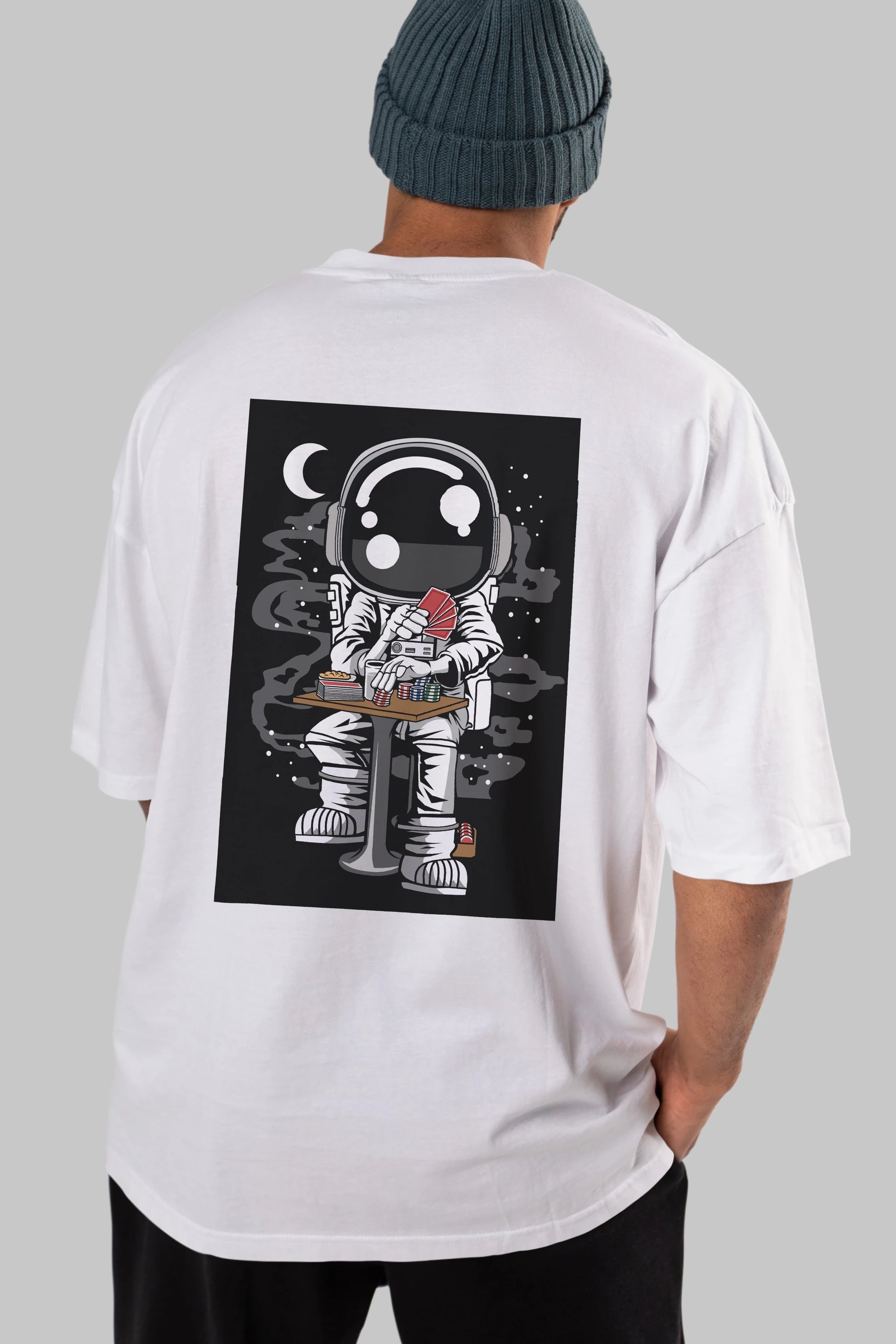 Astronaut Gambler Arka Baskılı Oversize t-shirt Erkek Kadın Unisex