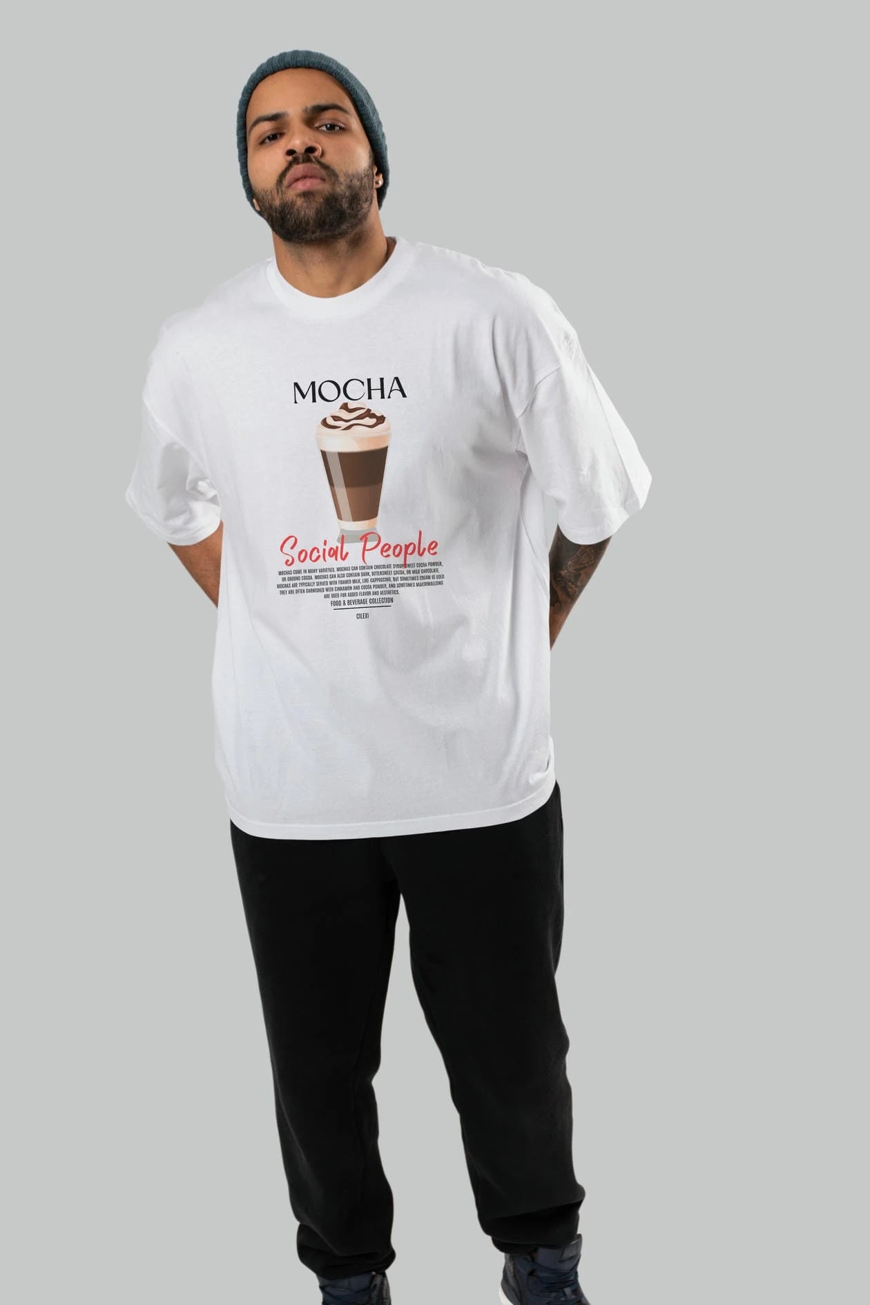 Mocha Kokteyl Serisi ön Baskılı Oversize t-shirt Erkek Kadın %100 Pamuk Bisiklet Yaka tişort