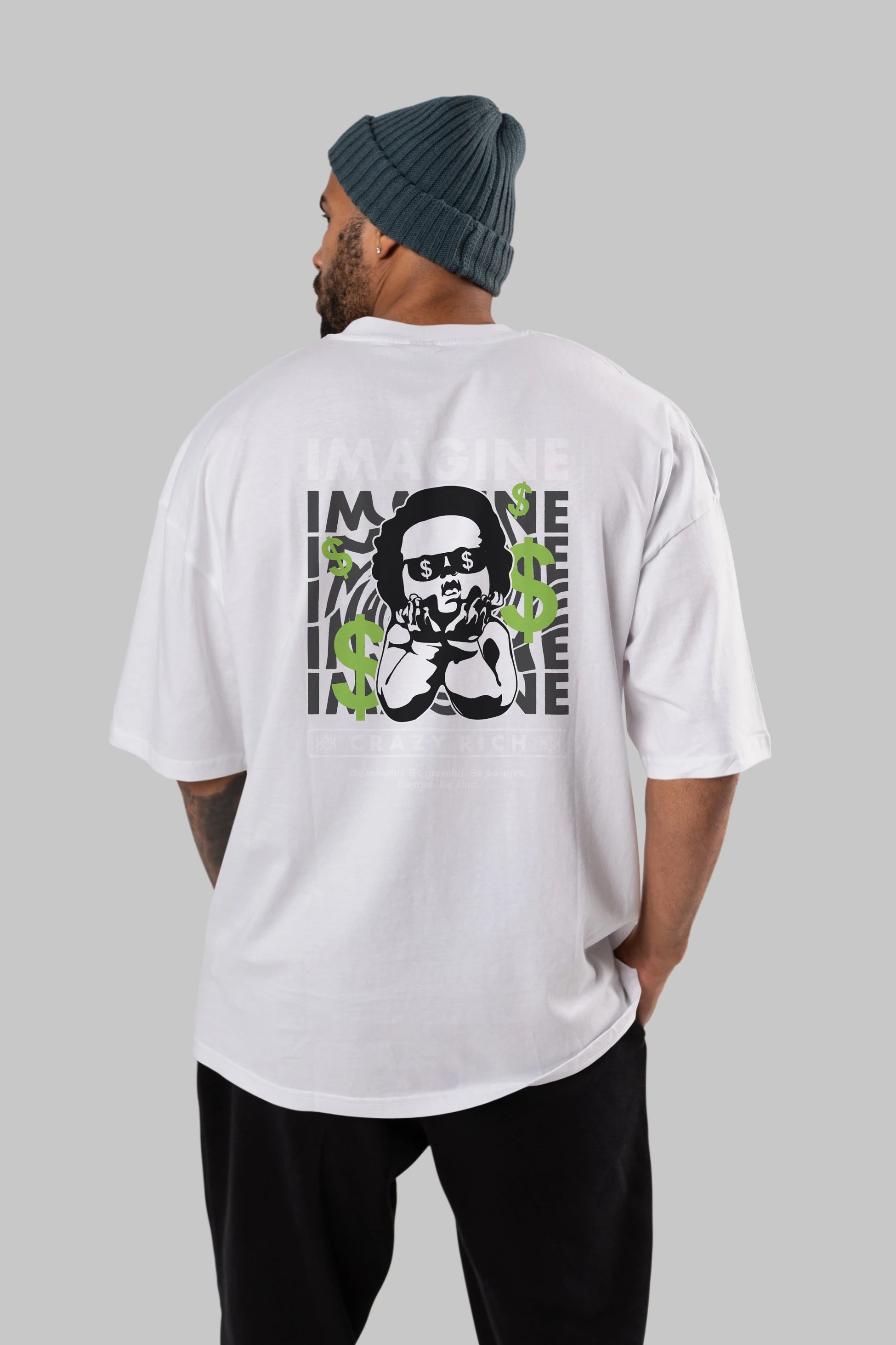 Imagine Crazy Rich Arka Baskılı Oversize t-shirt Erkek Kadın Unisex