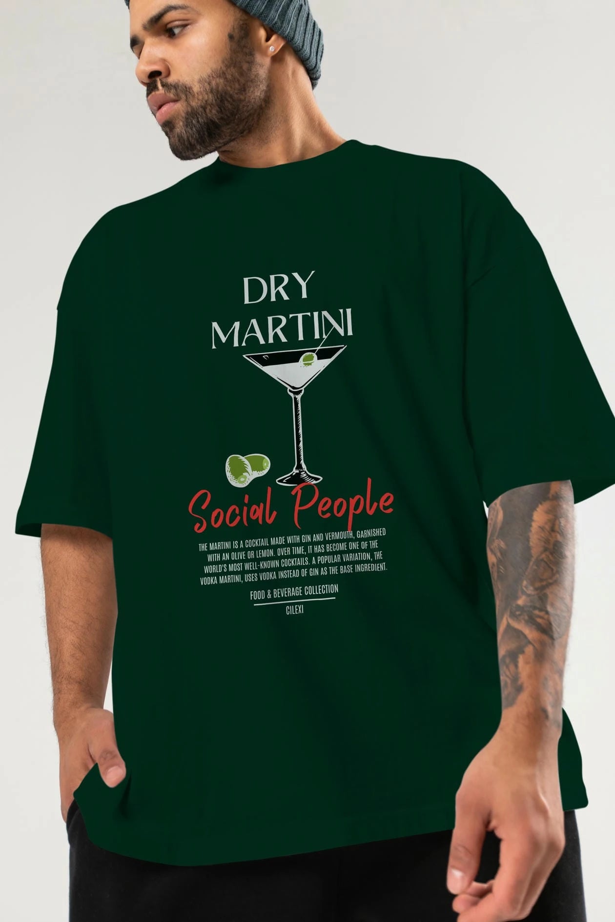 Dry Martını Kokteyl Serisi ön Baskılı Oversize t-shirt Erkek Kadın %100 Pamuk Bisiklet Yaka tişort
