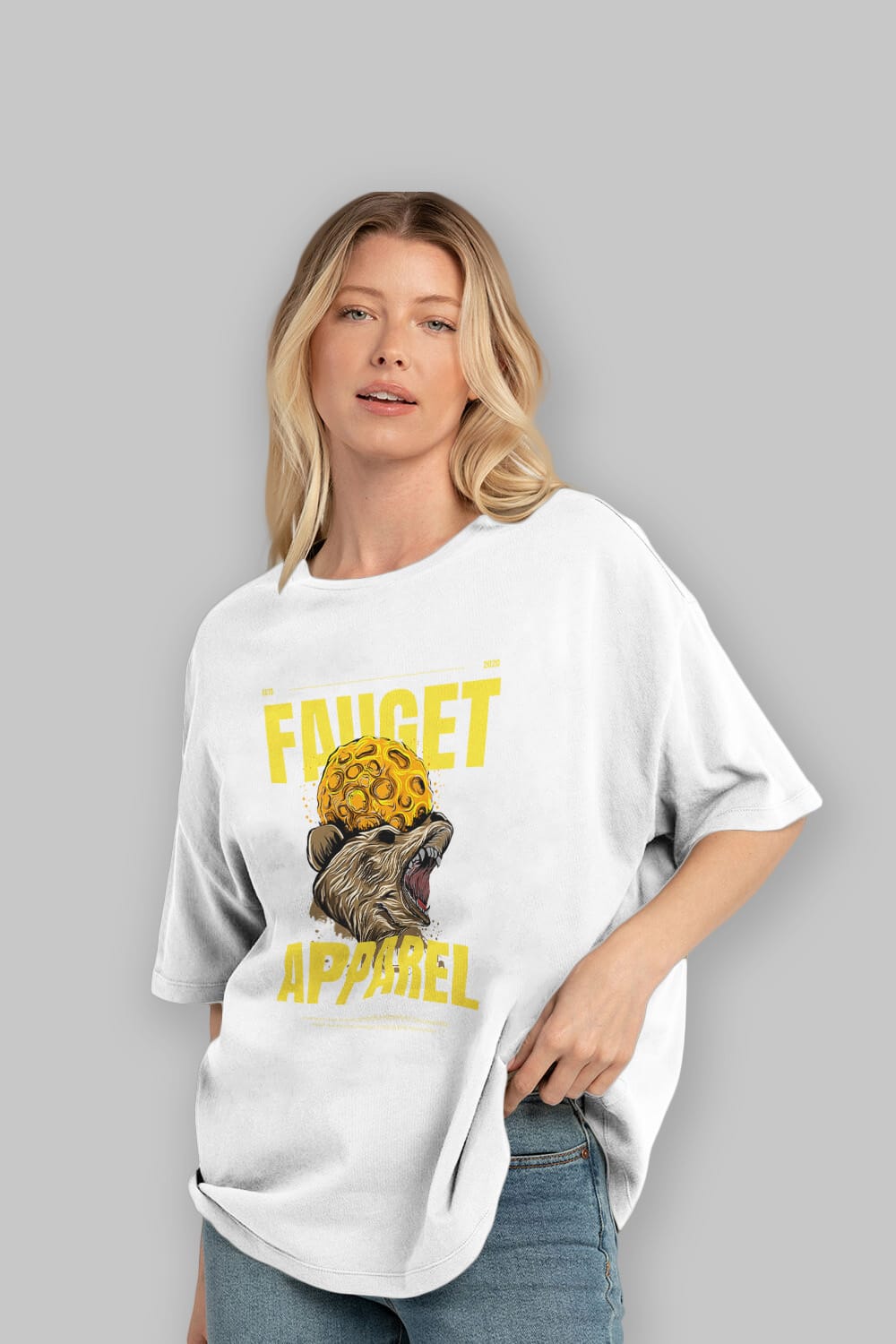 Bear Angry Fauget Apparel Ön Baskılı Oversize t-shirt Erkek Kadın Unisex