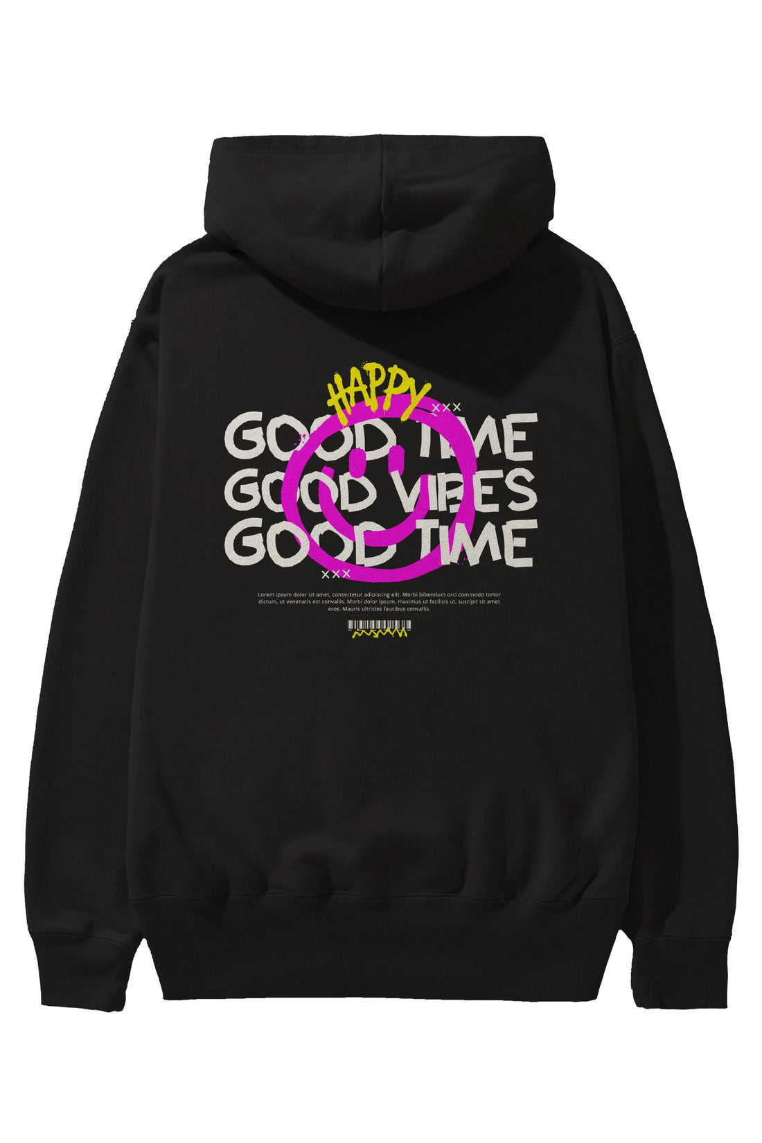 Happy Good Time Yazılı Arka Baskılı Oversize Hoodie Kapüşonlu Sweatshirt Erkek Kadın Unisex