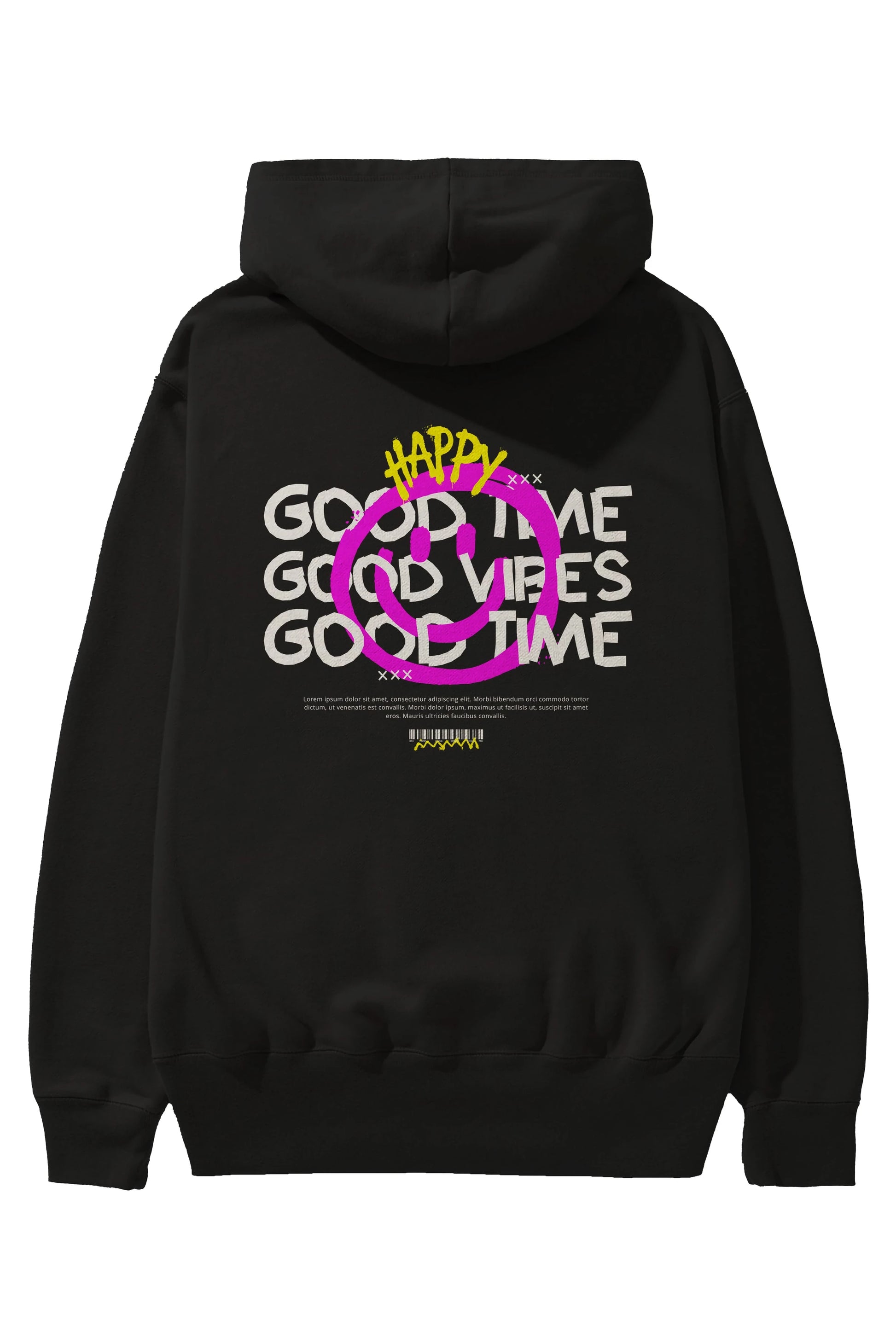 Happy Good Time Yazılı Arka Baskılı Oversize Hoodie Kapüşonlu Sweatshirt Erkek Kadın Unisex