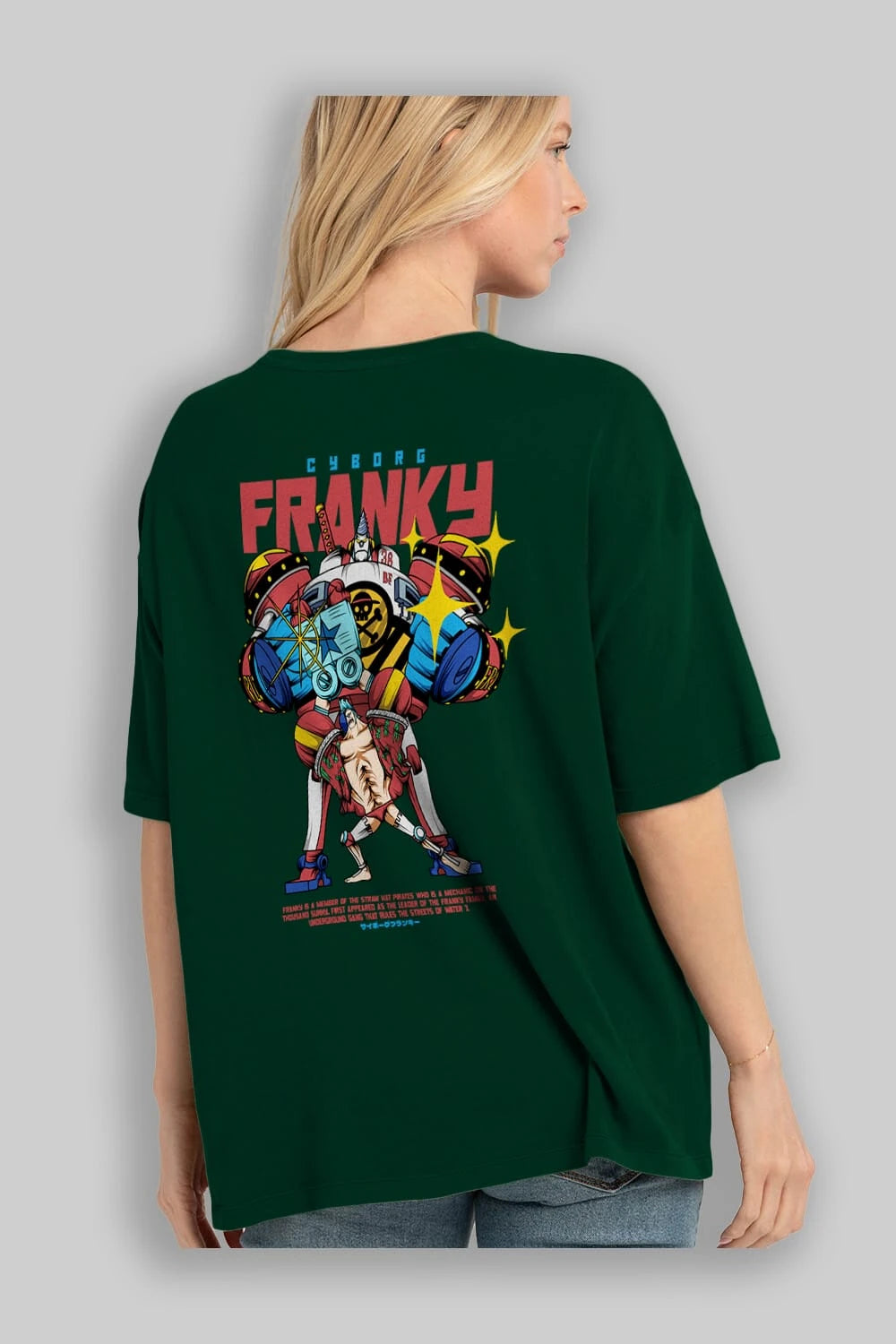 Cyborg Franky Anime Arka Baskılı Oversize t-shirt Erkek Kadın Unisex