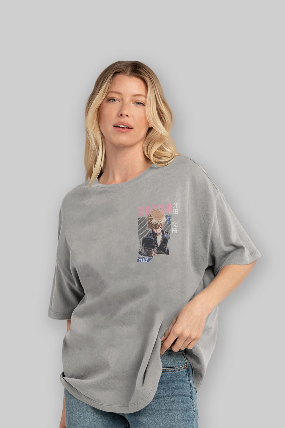 Sougo Okita GINTAMA Ön Sol Baskılı Oversize t-shirt Erkek Kadın Unisex %100 Pamuk Bisiklet Yaka tişort