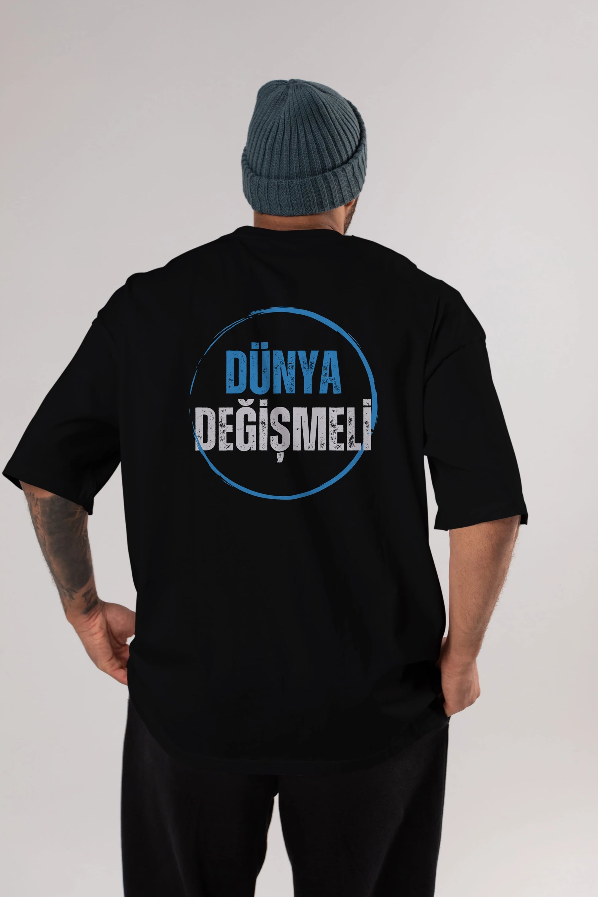 Dünya Değişmeli Yazılı Arka Baskılı Oversize t-shirt Erkek Kadın Unisex