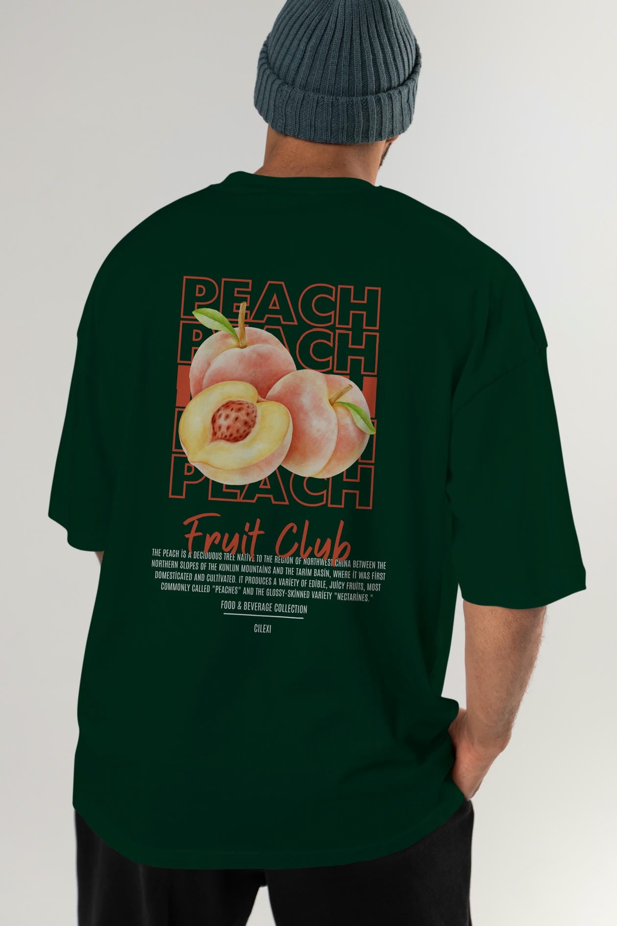 Peach Arka Baskılı Oversize t-shirt Erkek Kadın Pamuk Bisiklet Yaka tişort